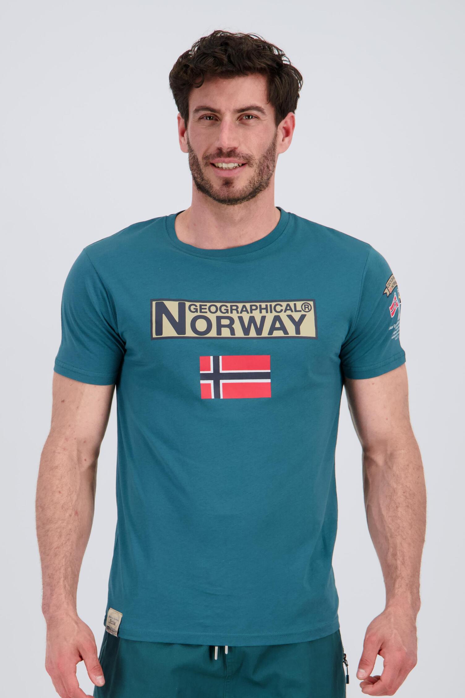 T-shirt Uomo Geographical Norway JONDO, Manica Corta, Colore Verde Acqua, 100% Cotone, Comoda Per Ogni Giorno