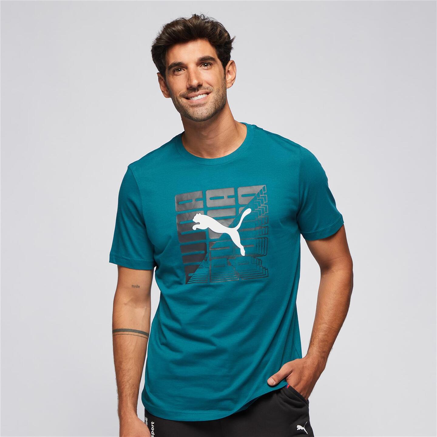 Puma Grafica Verde Camiseta Algodon Hombre Sprinter