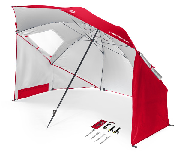 Guarda-sol Portátil - Proteção Upf+50 - Diâmetro 2,4 M - Vermelho - Sport-brella - rojo - Um guarda-sol, uma barraca de sol, um abrigo de chuva e muito mais, o Sport-Brella irá protegê-lo do sol e das intempéries.