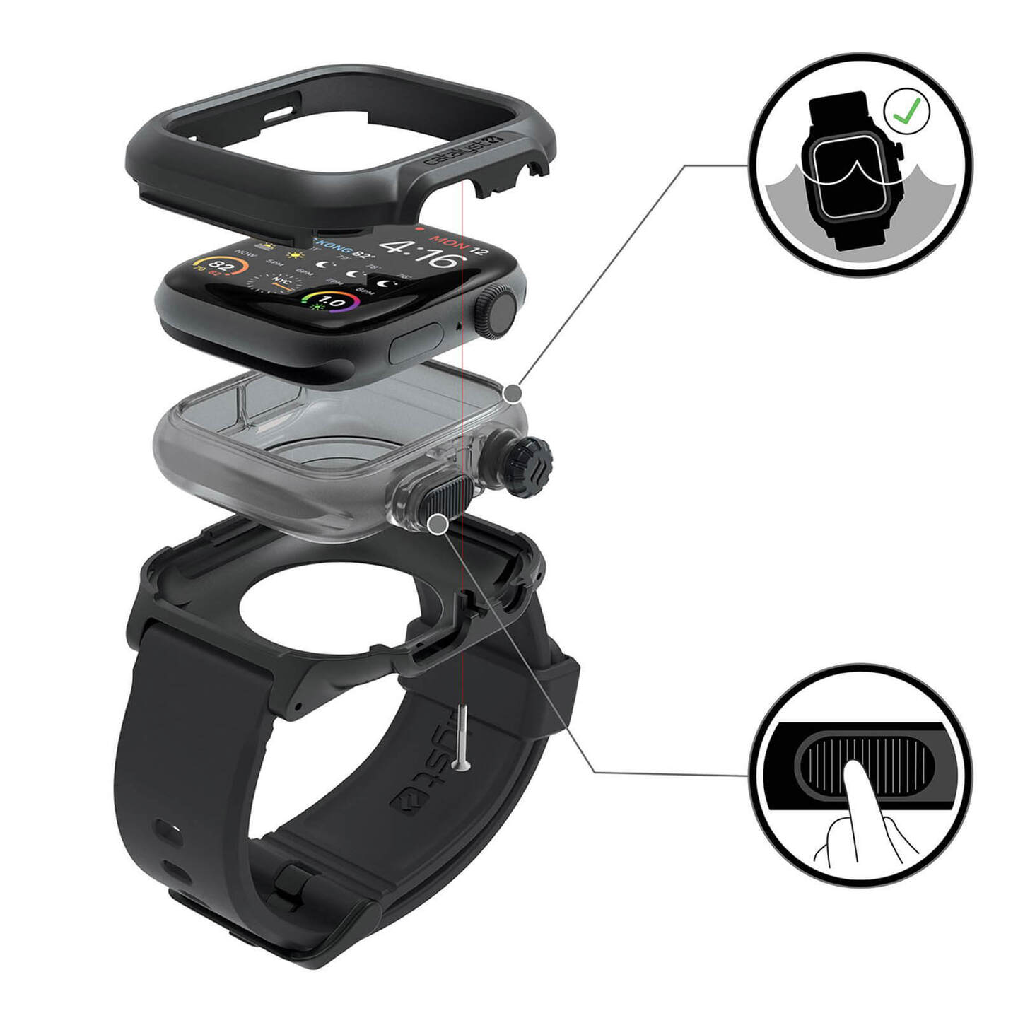 Carcasa Catalyst Para Apple Watch 40mm Serie 4 5 Impermeable Correa negro Sprinter MKP