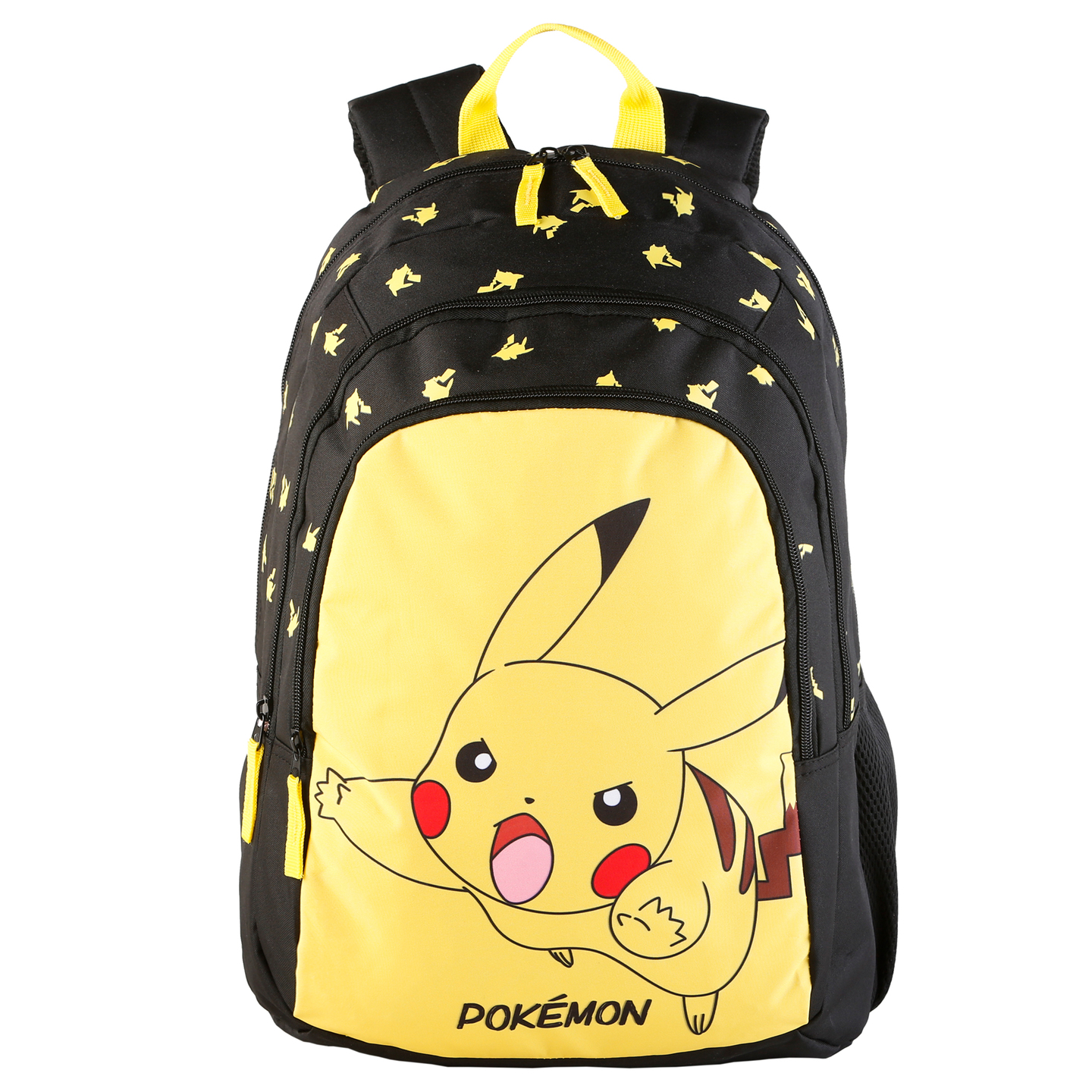 Mochila Escolar Pokemon Pikachu Primaria Doble Compartimento + Carro Toybags Con 4 Ruedas Giratorias - negro-amarillo - Mochila Escolar