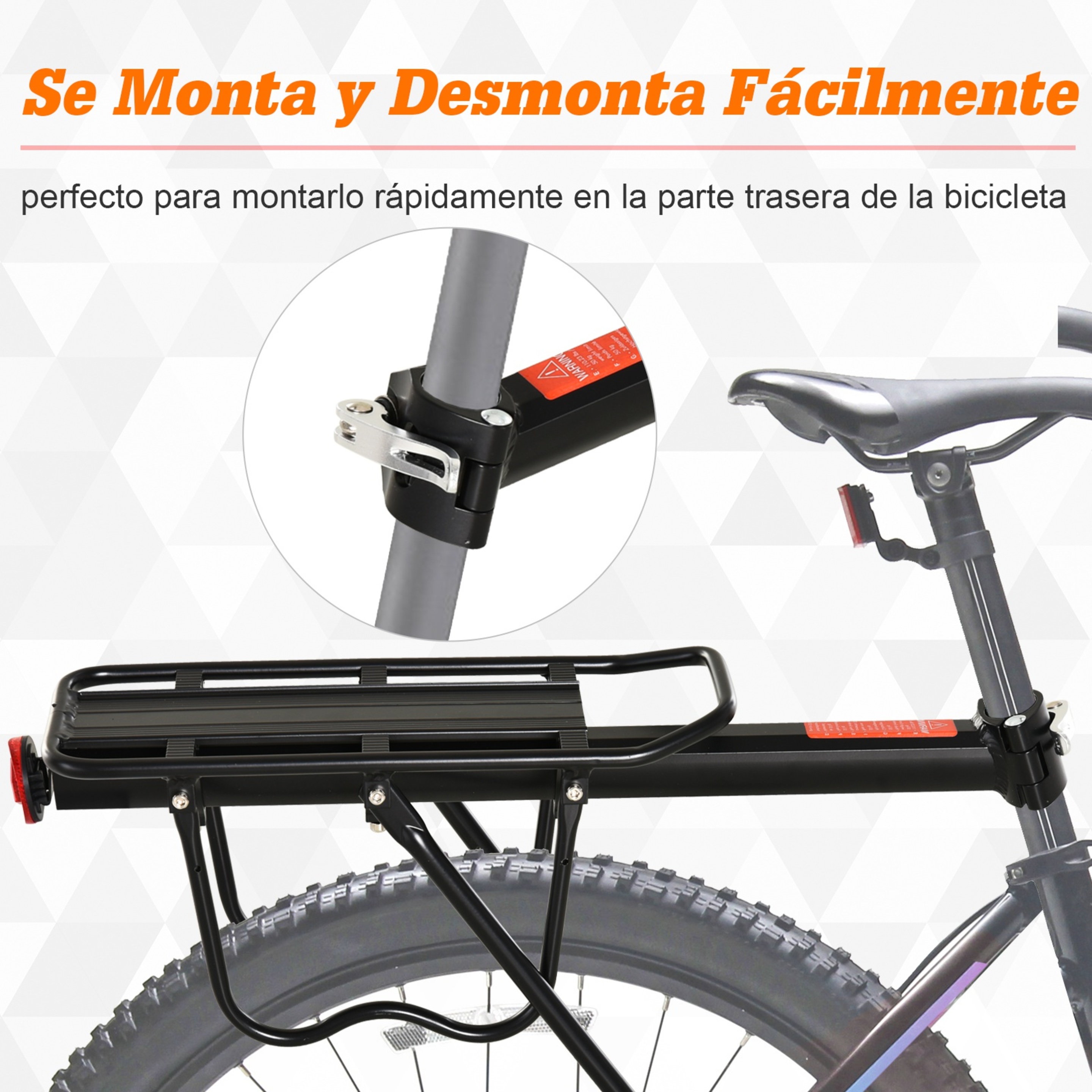 Homcom Soporte Posterior Para Bicicleta Con Reflector 58x39x14 5 Cm Negro