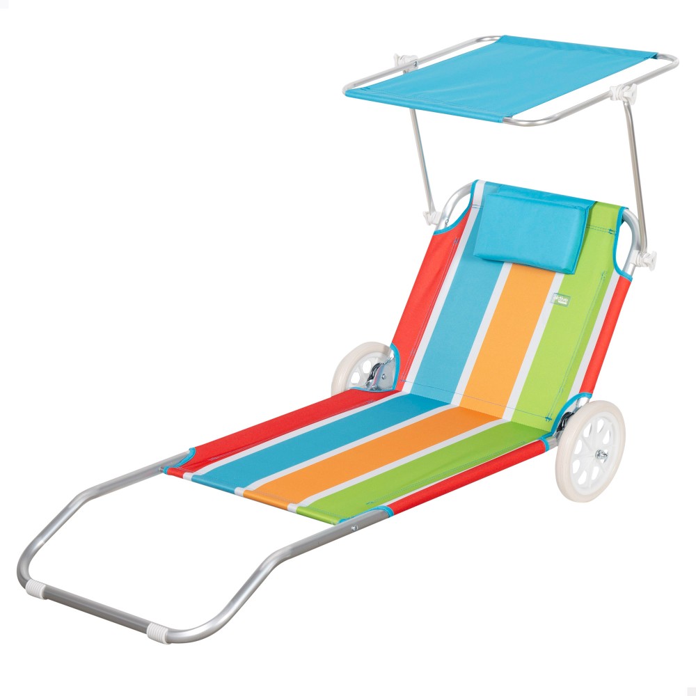 Tumbona Carro Playa 2 En 1 C/cojín Acolchado Y Parasol Aktive - azul - 
