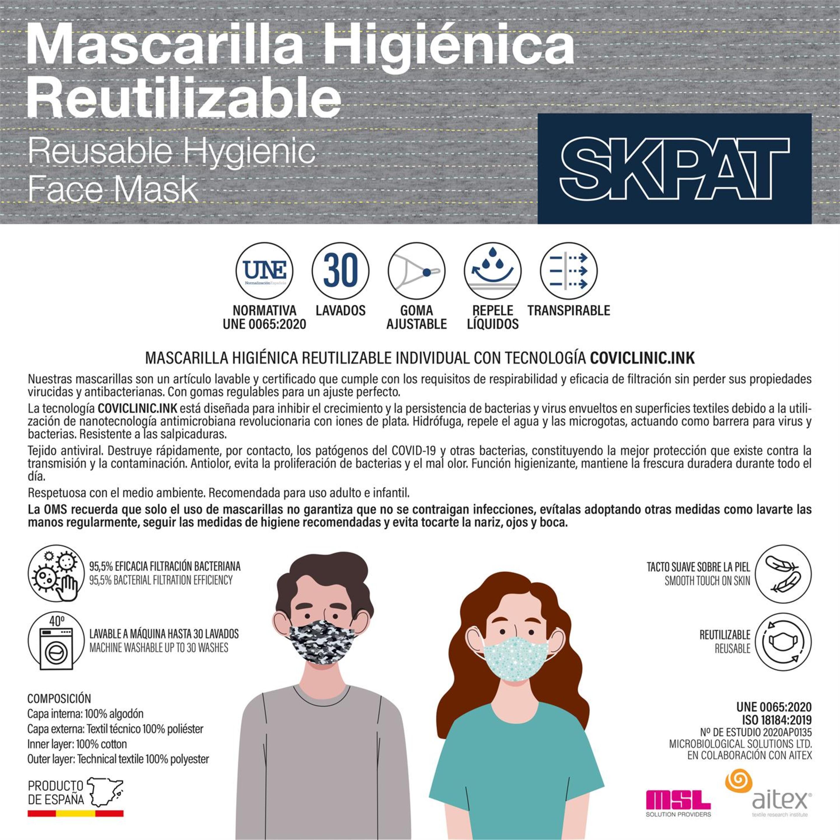 Mascarilla Higiénica Reutilizable Basic Skpat - Azul  MKP