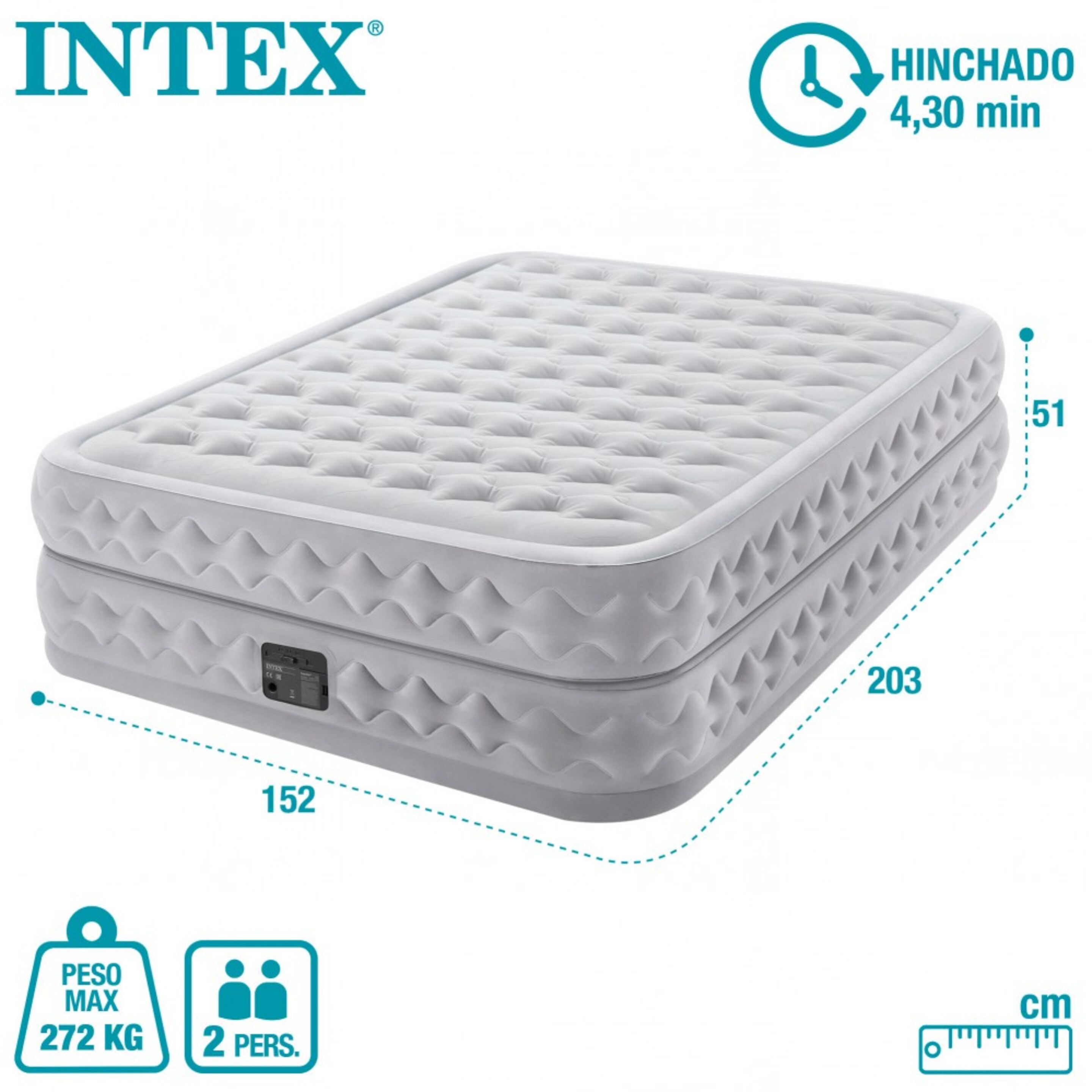 Cama De Aire Doble Supreme Air-flow Con Fiber-tech Intex