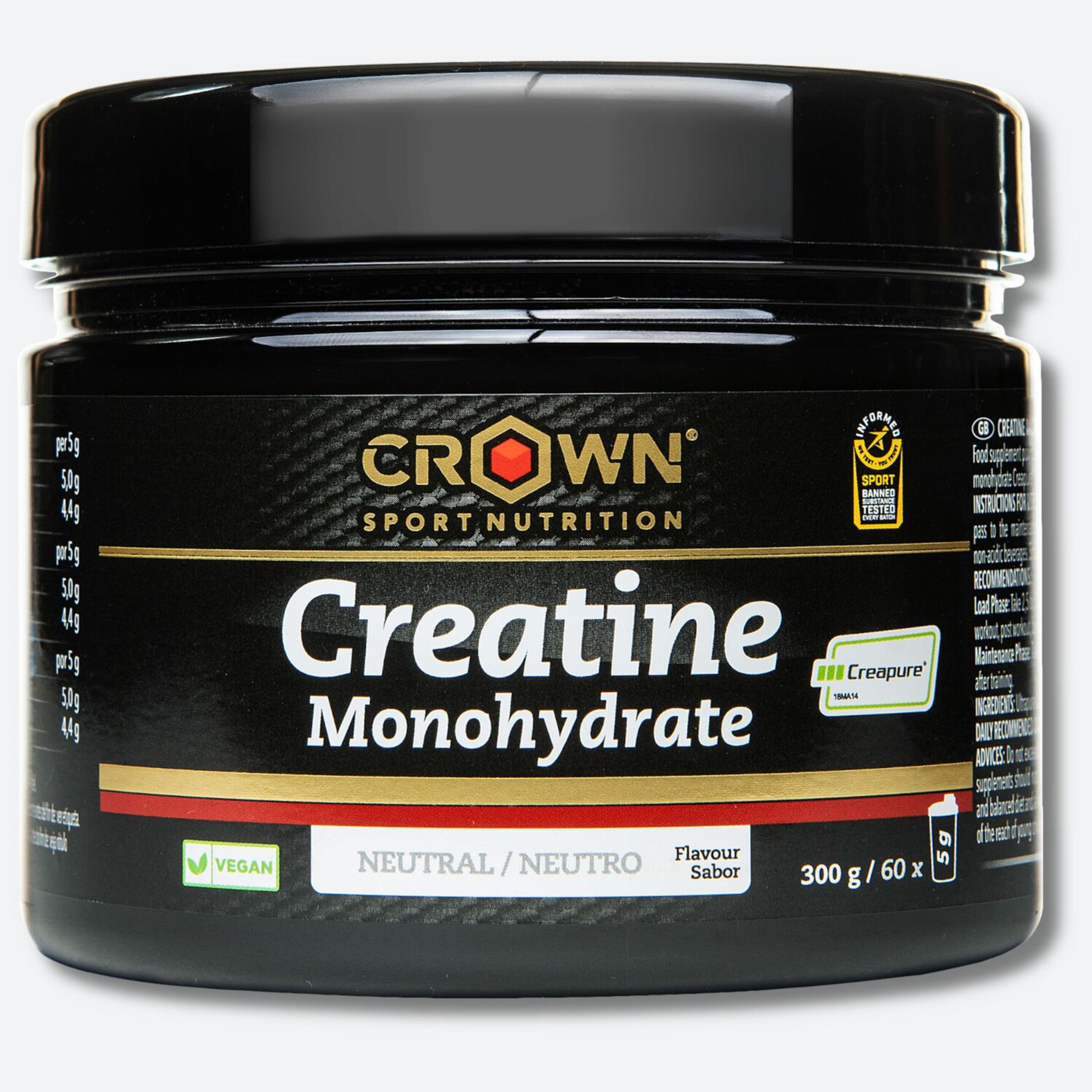 Bote De Creatina Monohidrato Creapure De 300g Crown Sport Nutrition Neutro