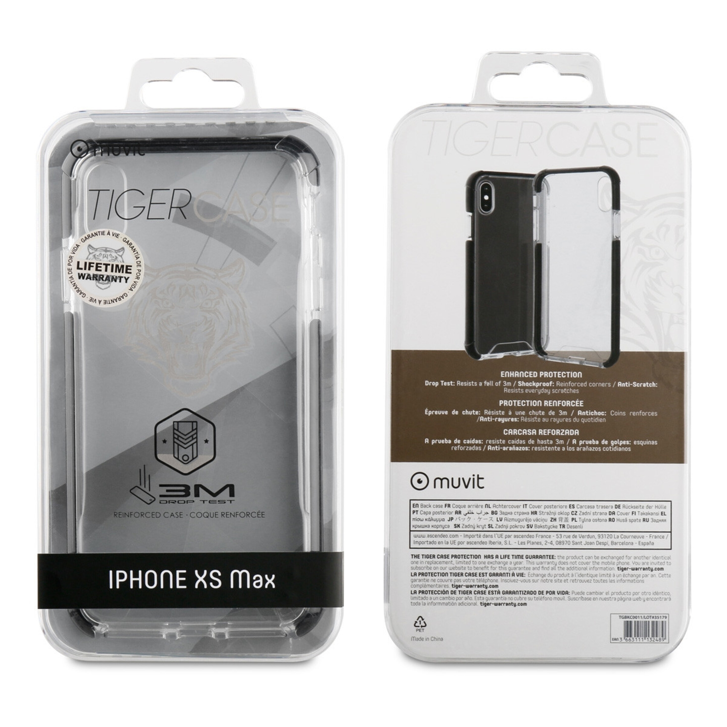 Muvit Tiger Hard Funda Apple Iphone Xs Max Shockproof 3m Transparente + Borde Negro
