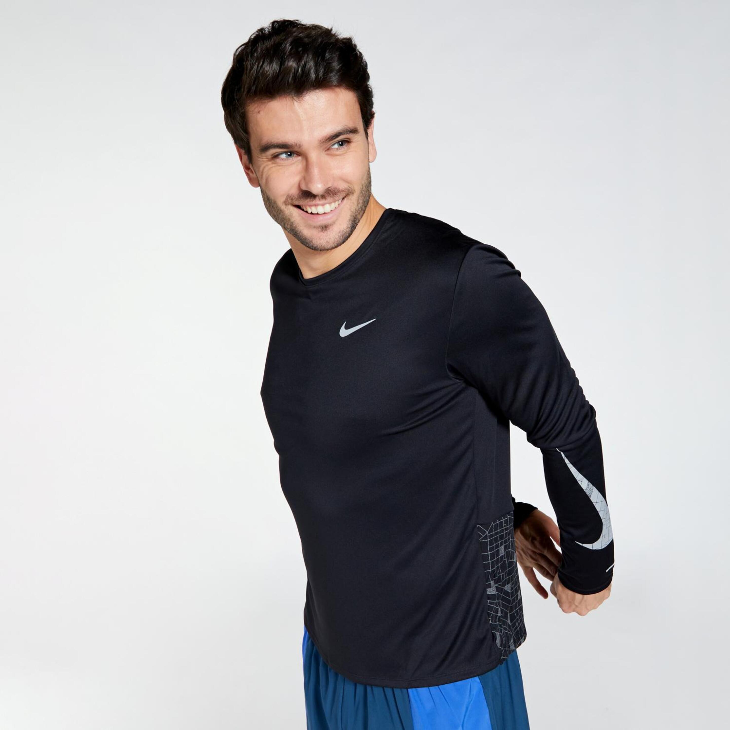 Nike Miler Fash - Negro - Camiseta Running Hombre