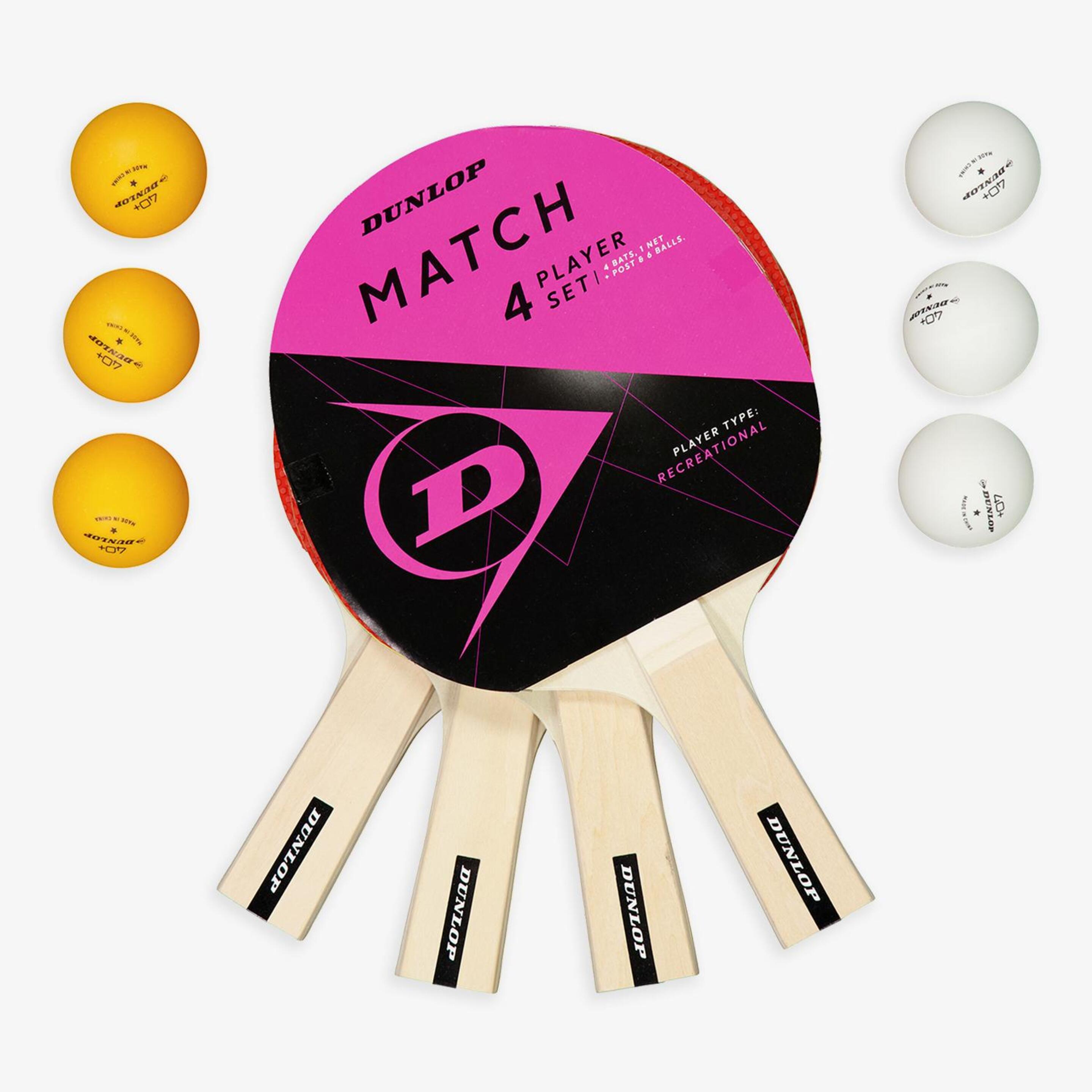Dunlop Match Set - rojo - Pack 4 Raquetes + 6 Bolas Ping Pong
