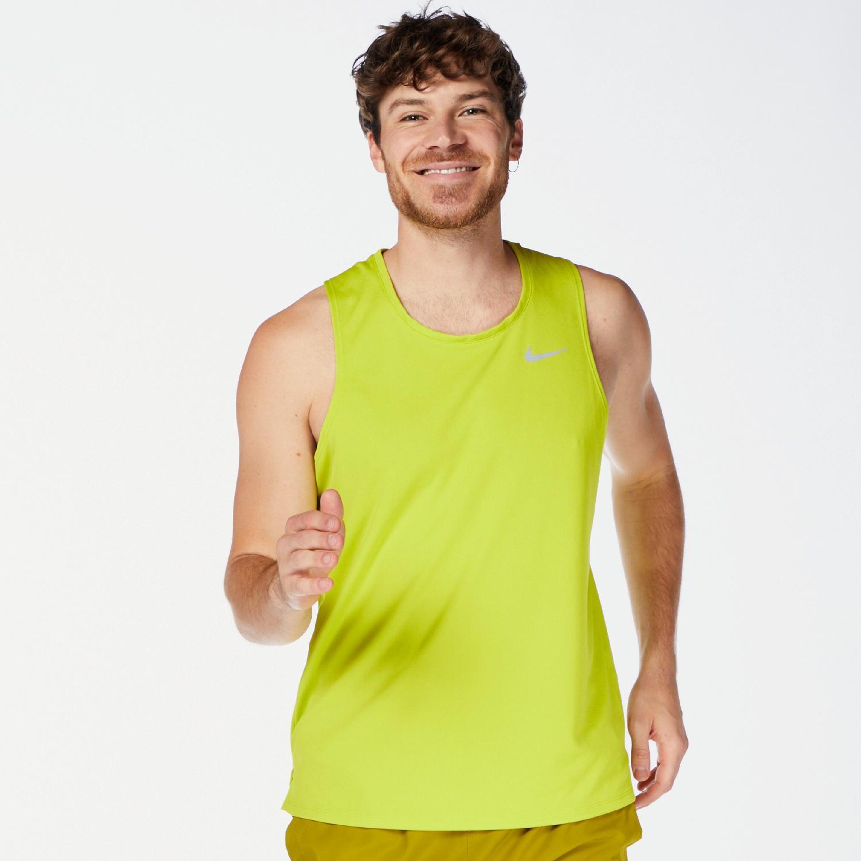 Nike Miler Tank - verde - Camisola Alças Running Homem