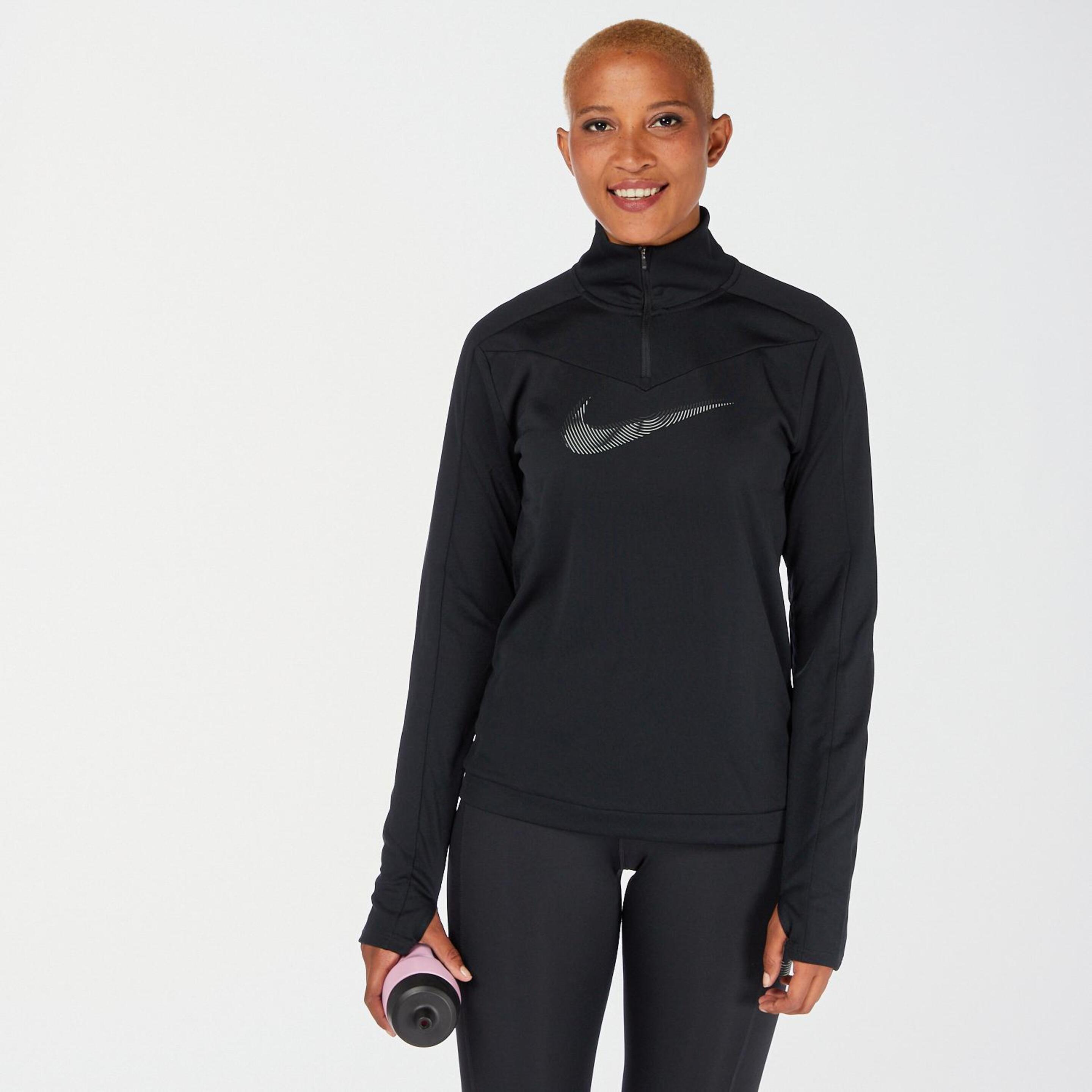 Nike Swoosh Pacer - negro - Camisola Térmica Running Mulher
