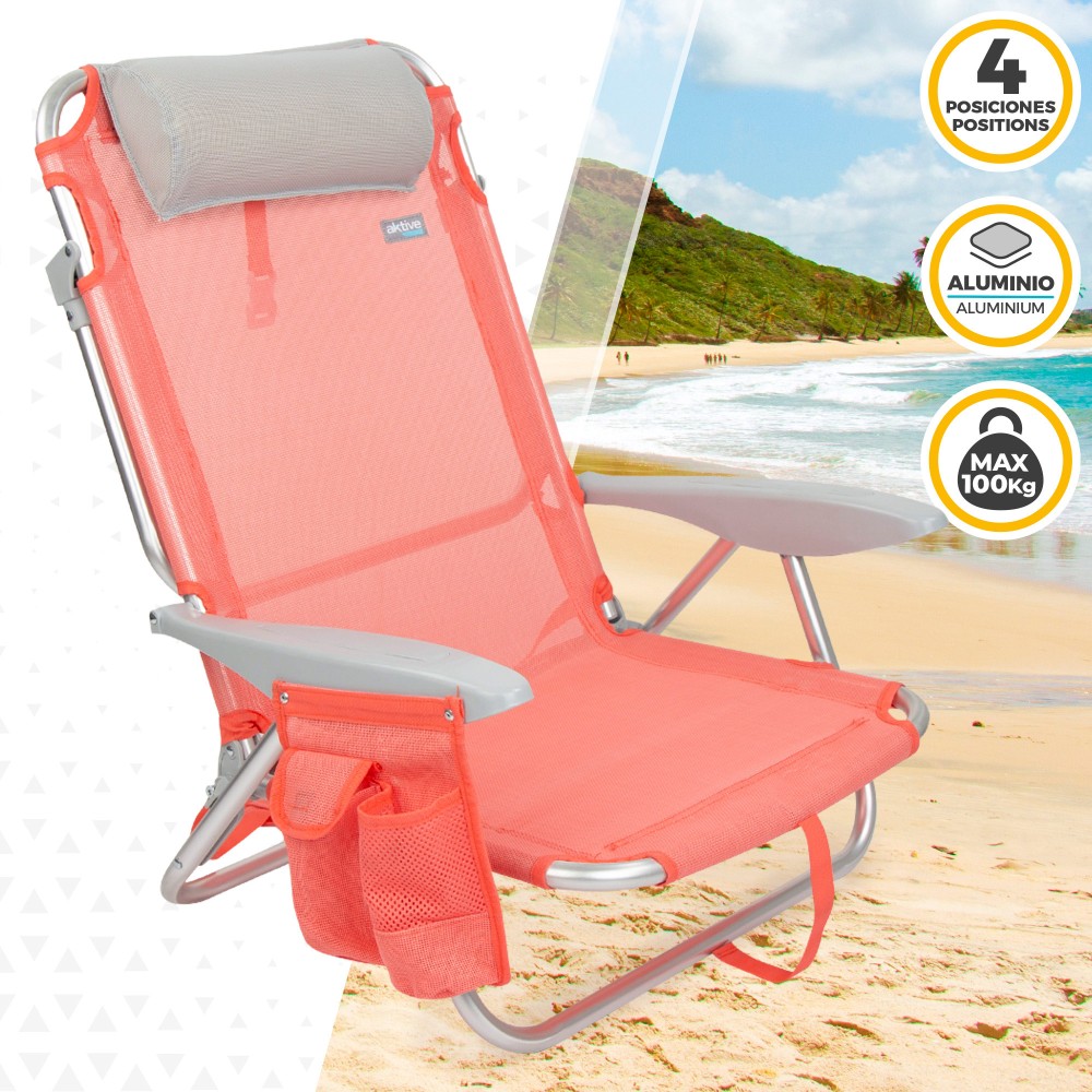 Saving Pack 2 Cadeiras De Praia Multiposições Flamingo Com Almofada E Bolso 51x45x76 Cm Aktive