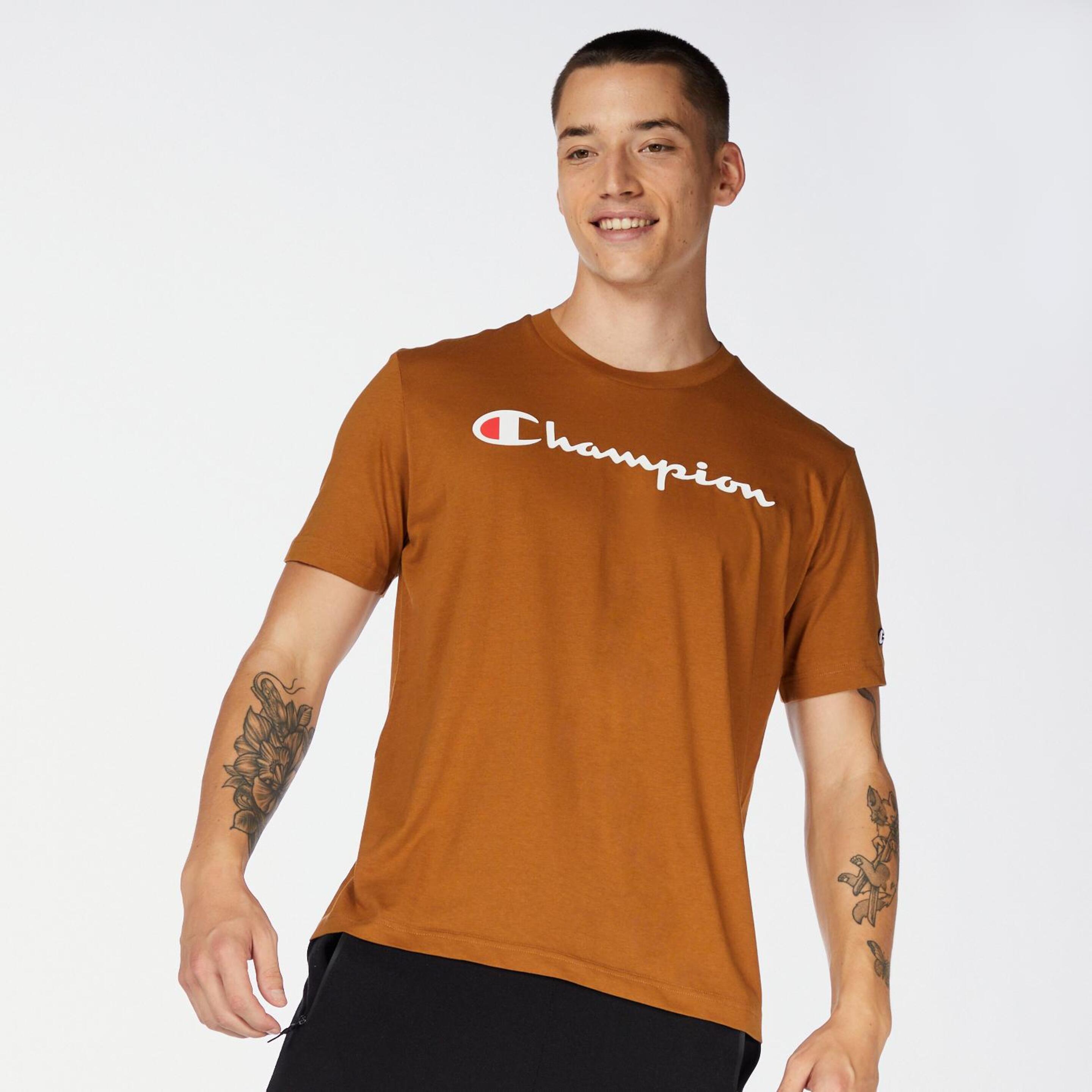 Champion Linear Big Logo - marron - T-shirt Homem