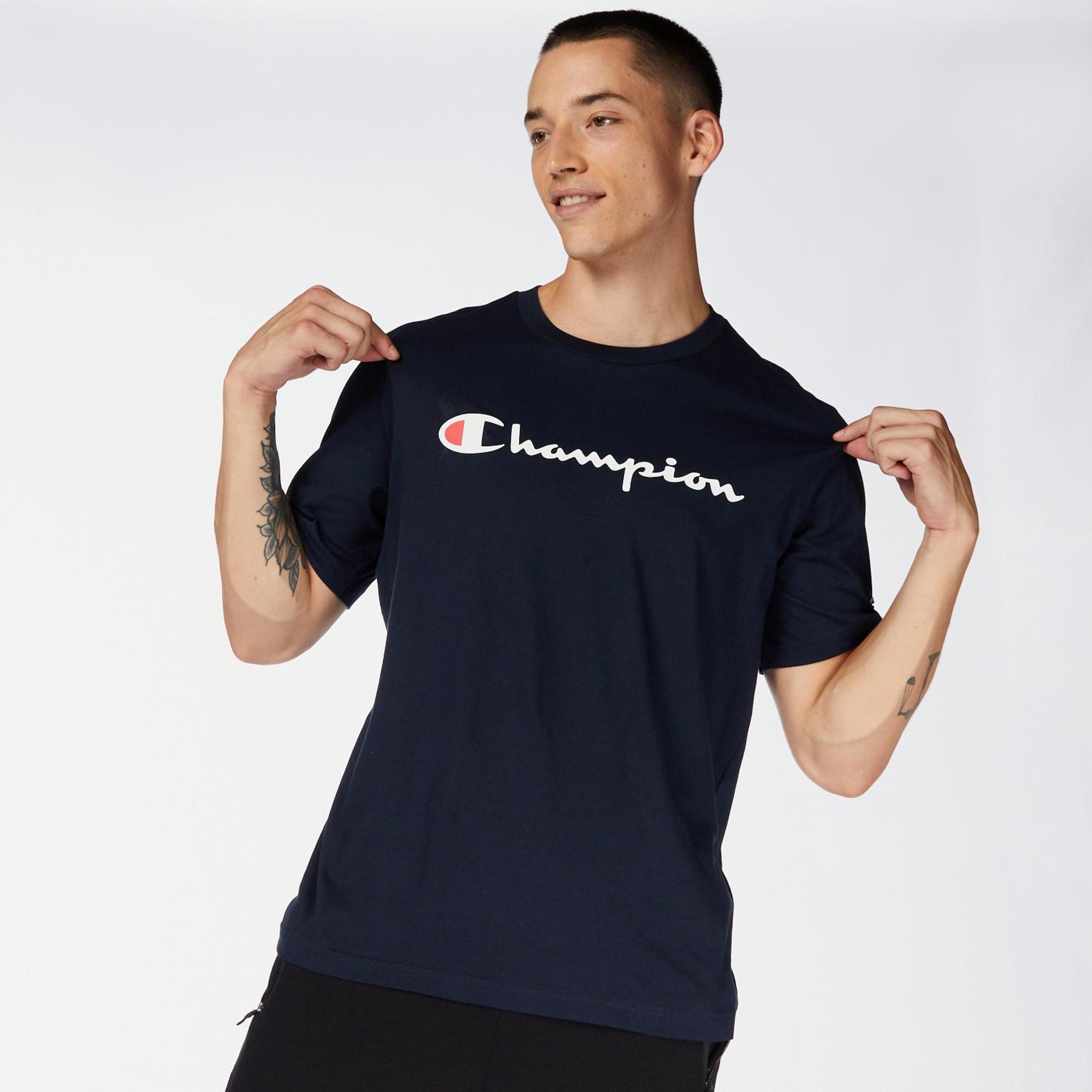 Champion Linear Big Logo - azul - T-shirt Homem