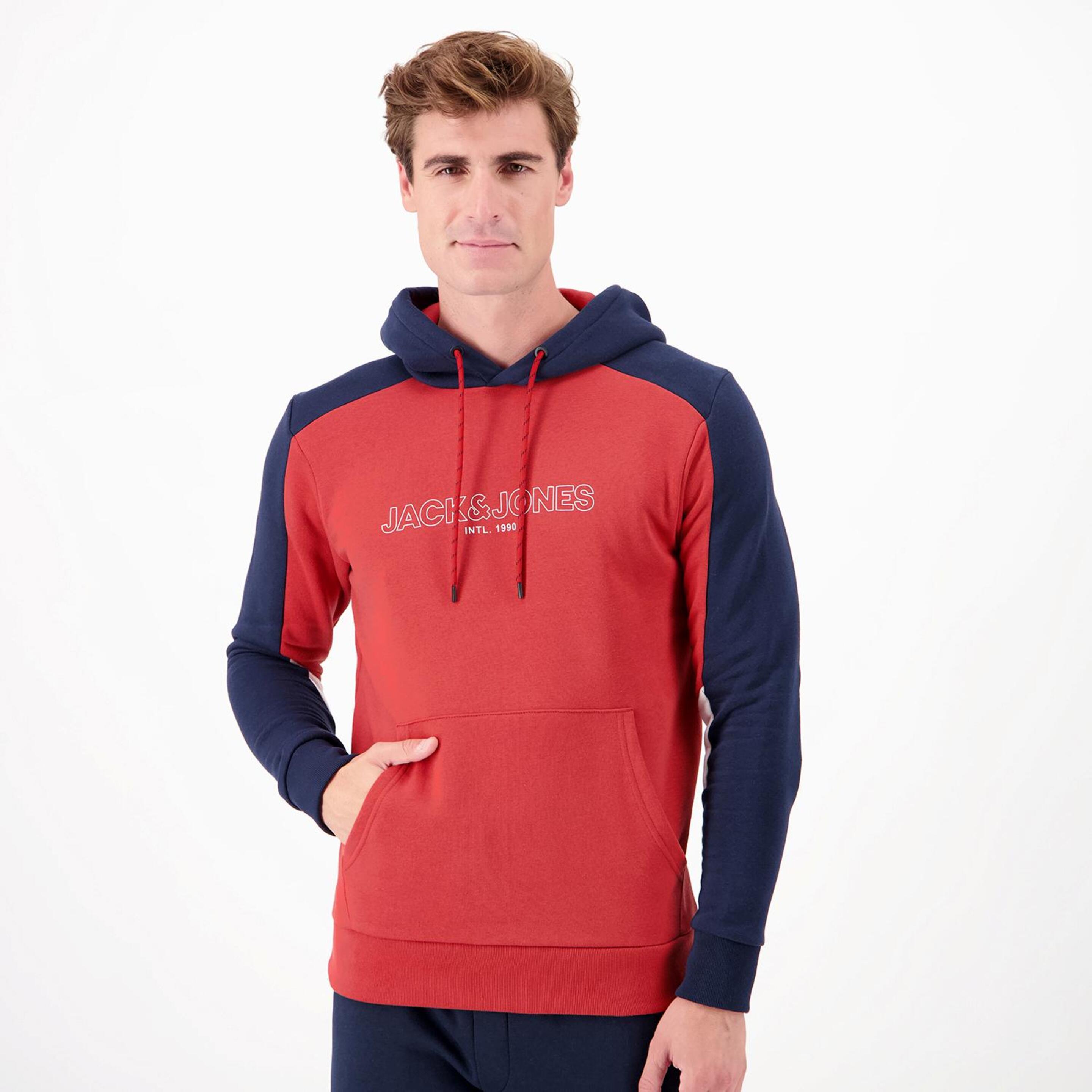 Jack & Jones Linear Logo - rojo - Sweatshirt Capuz Homem