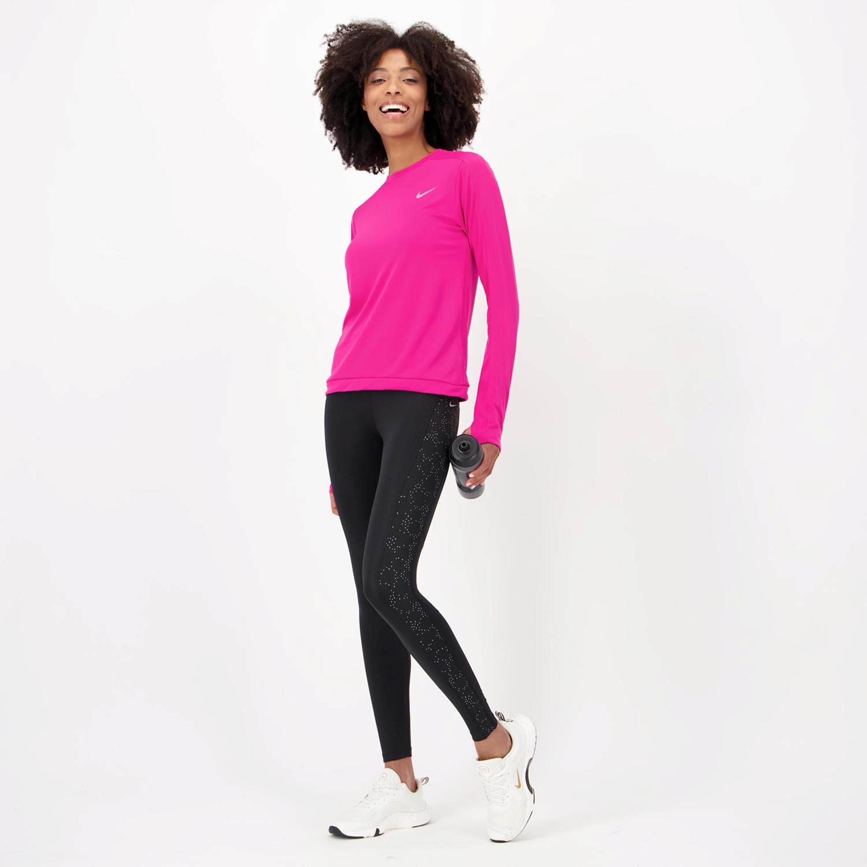 Nike Placer Crew - Rosa - Camiseta Running Mujer
