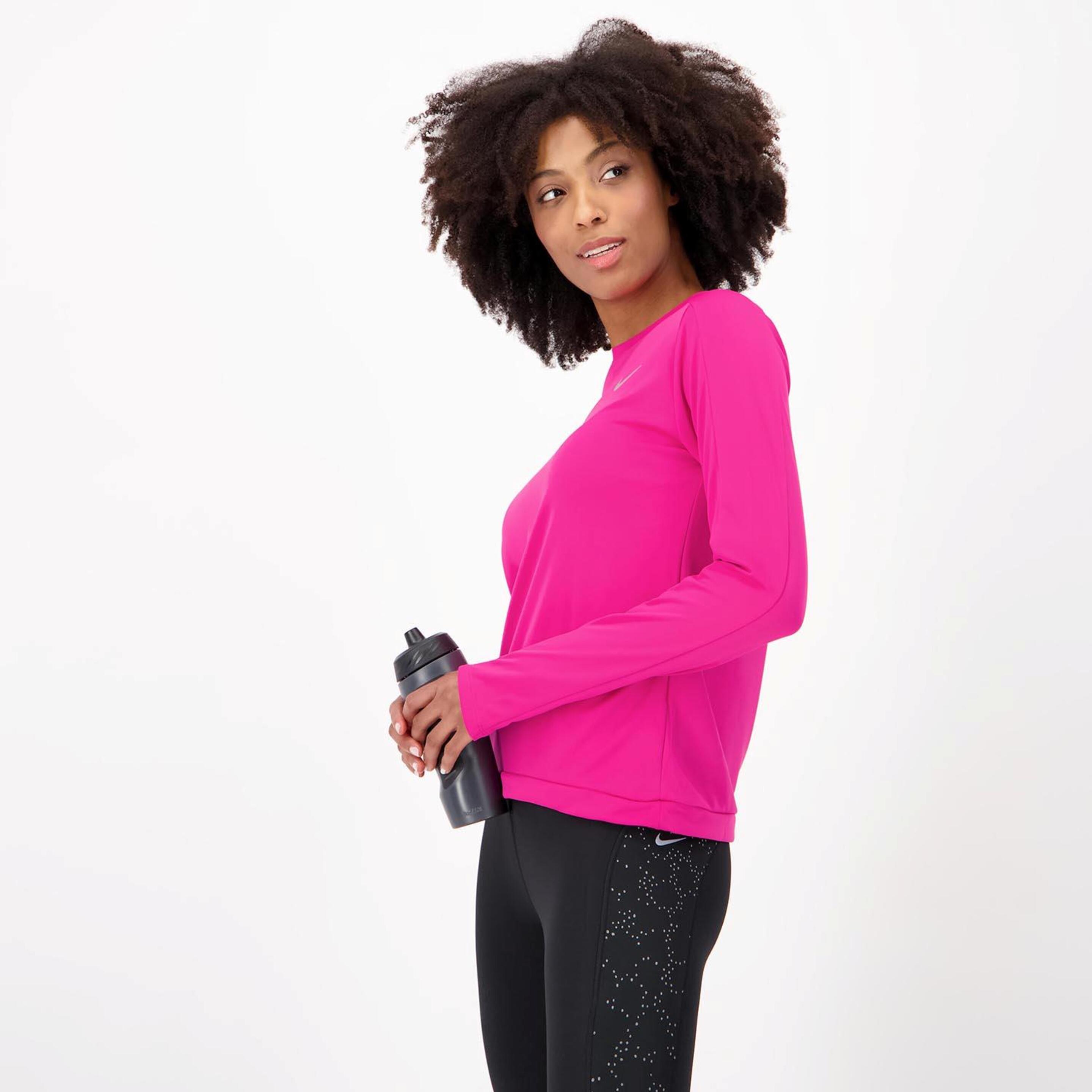 Nike Placer Crew - Rosa - Camiseta Running Mujer