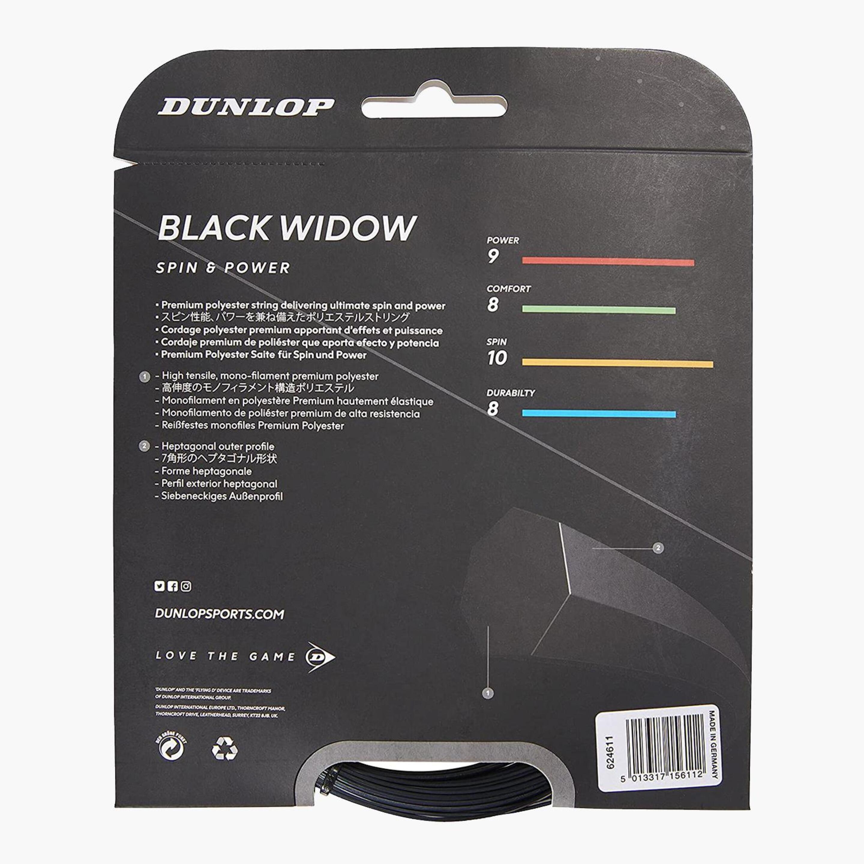 Dunlop Black Widow - Cinza - Corda Ténis 17_126 | Sport Zone