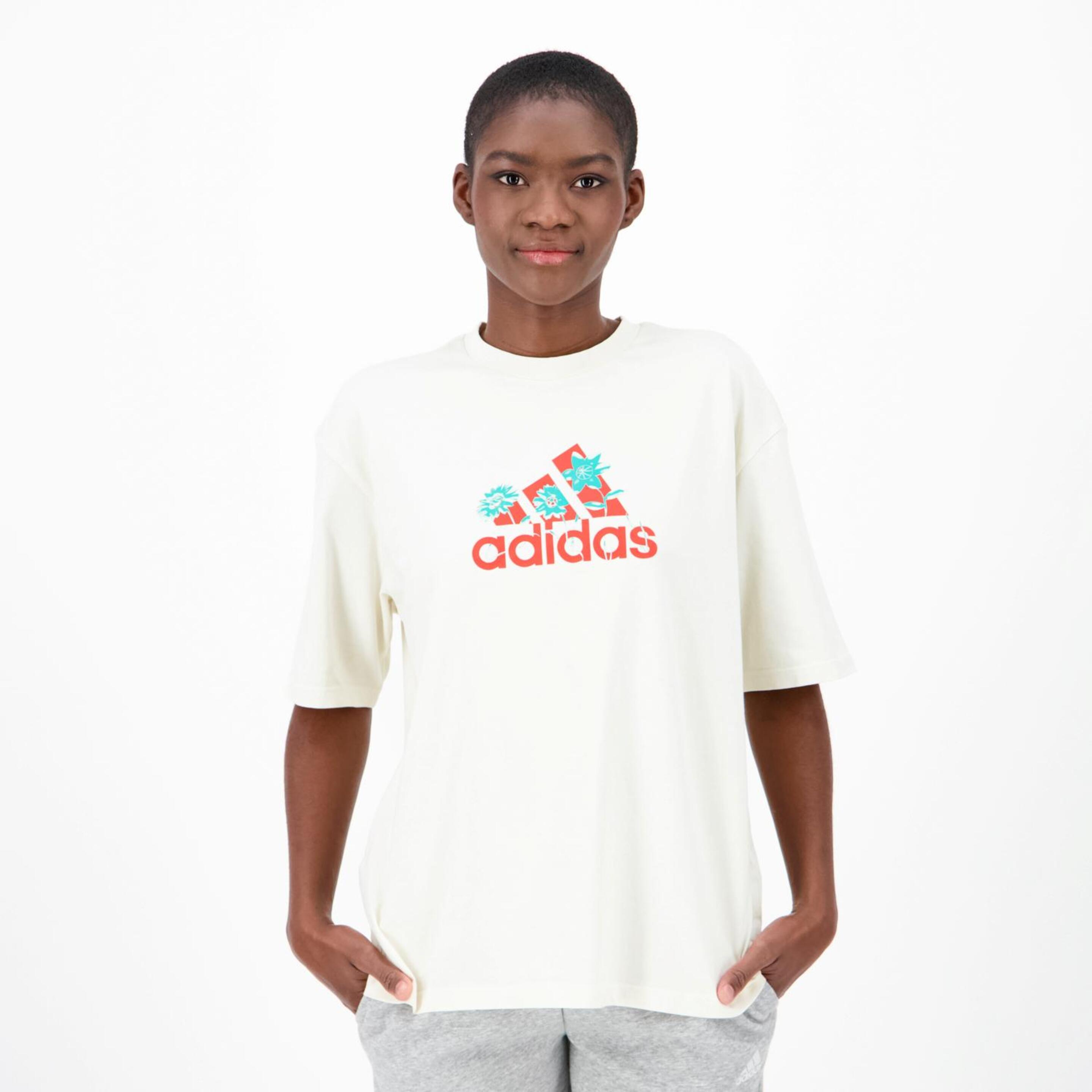 adidas Big Logo Flower - Branco - T-shirt Oversize Mulher | Sport Zone