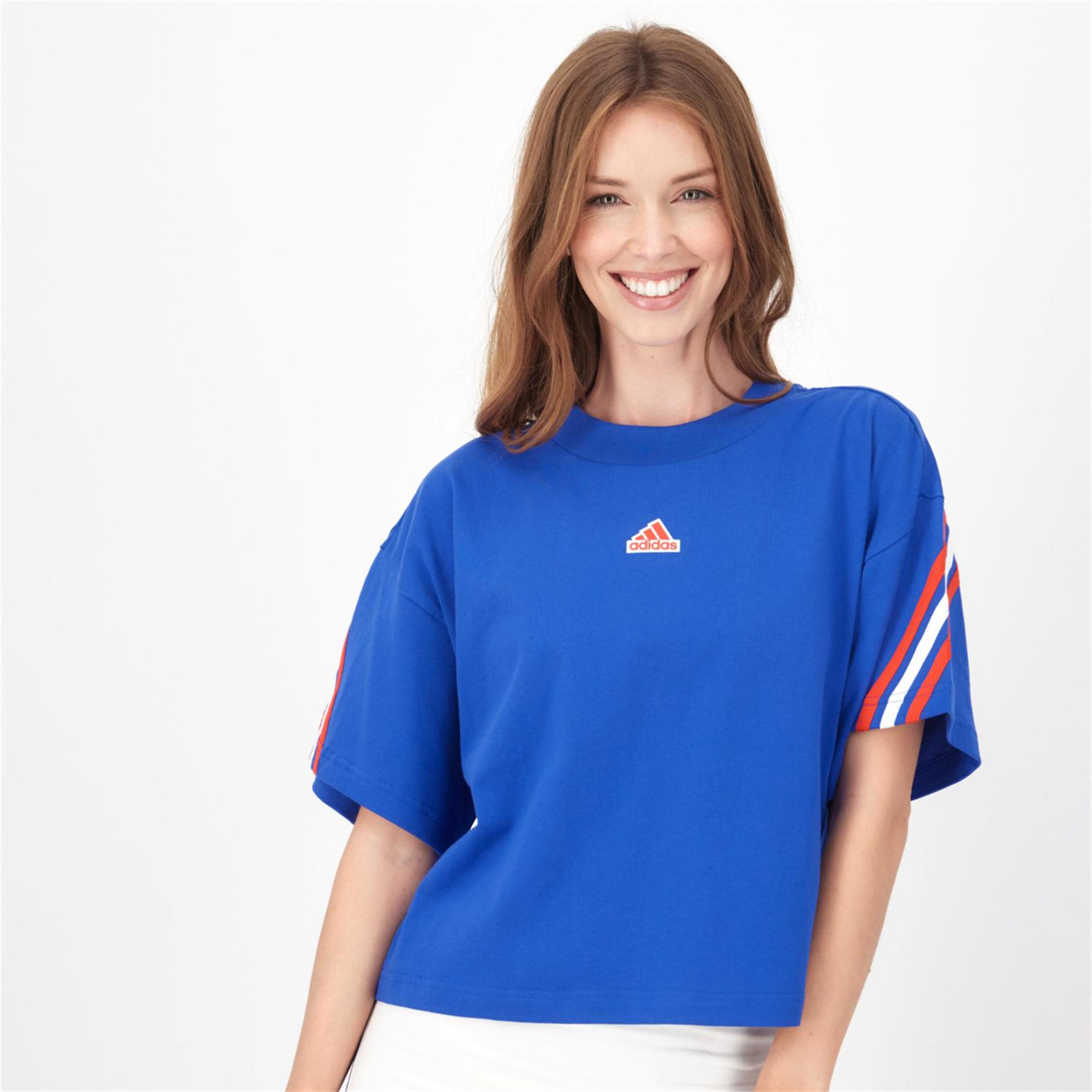 adidas 3 Stripes - Azul - Camiseta Mujer