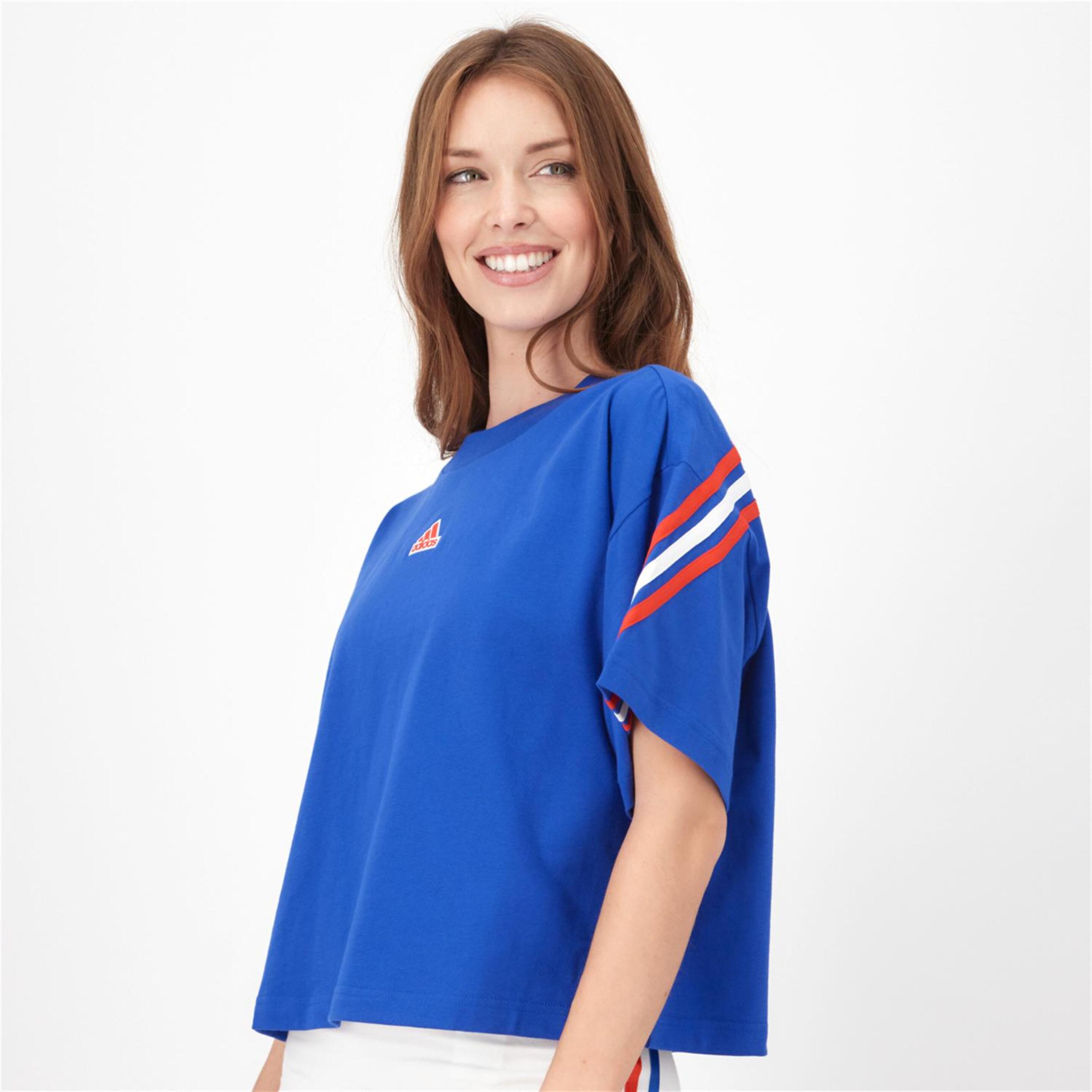 adidas 3 Stripes - Azul - Camiseta Mujer