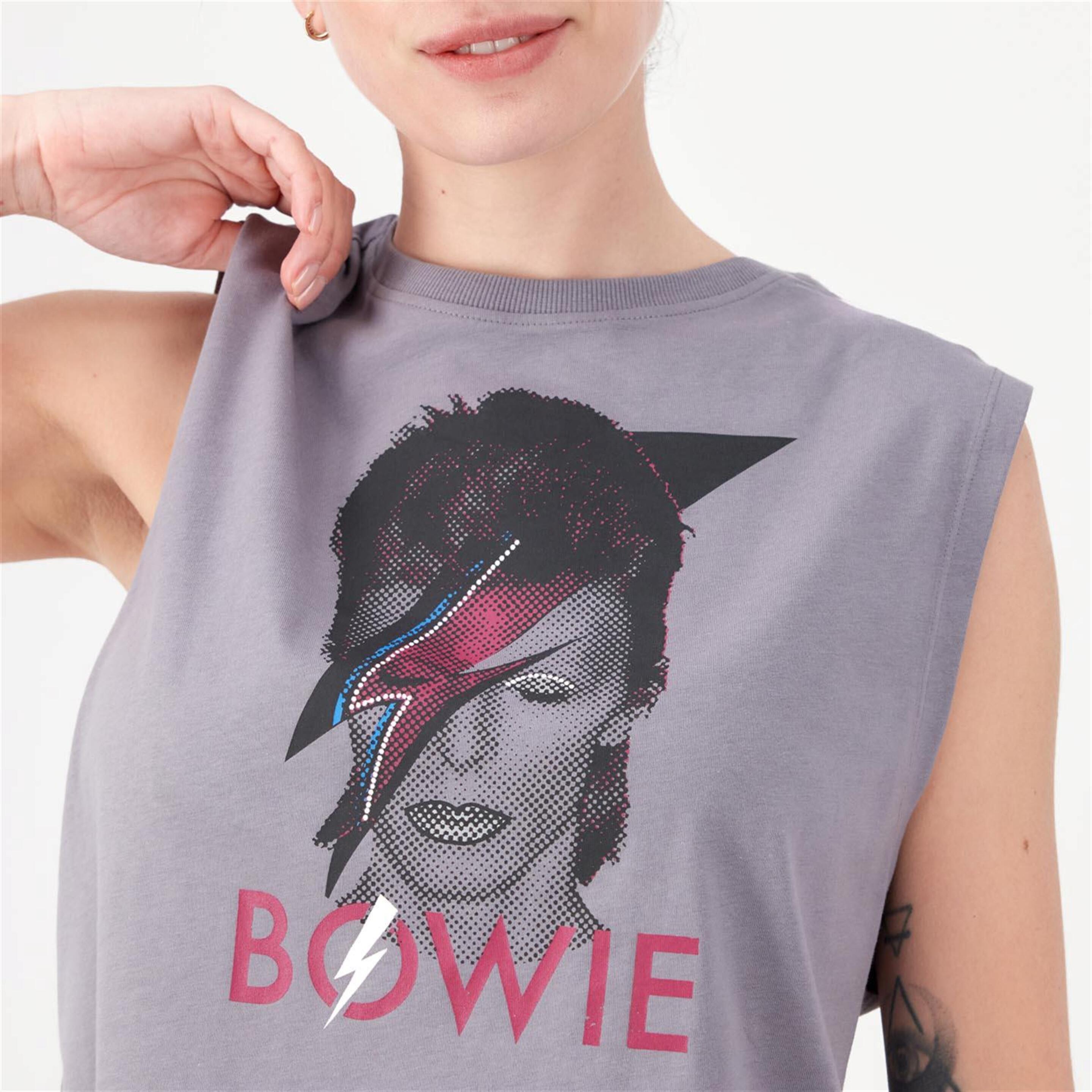 Camiseta Bowie - Gris - Camiseta Sin Mangas Mujer