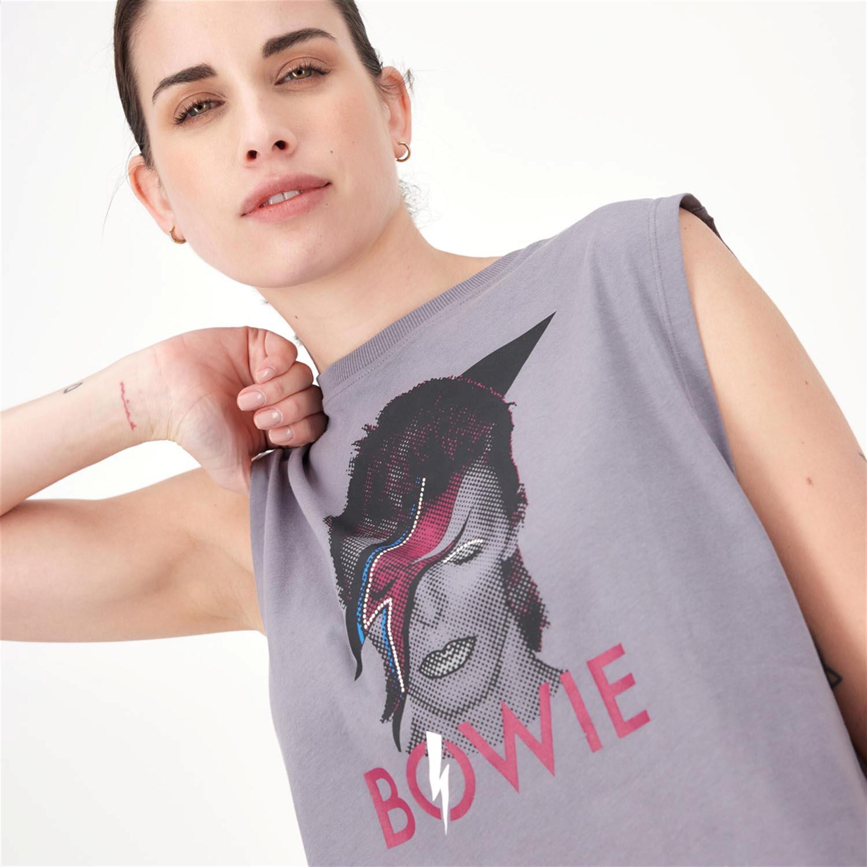 Camiseta Bowie - Gris - Camiseta Sin Mangas Mujer
