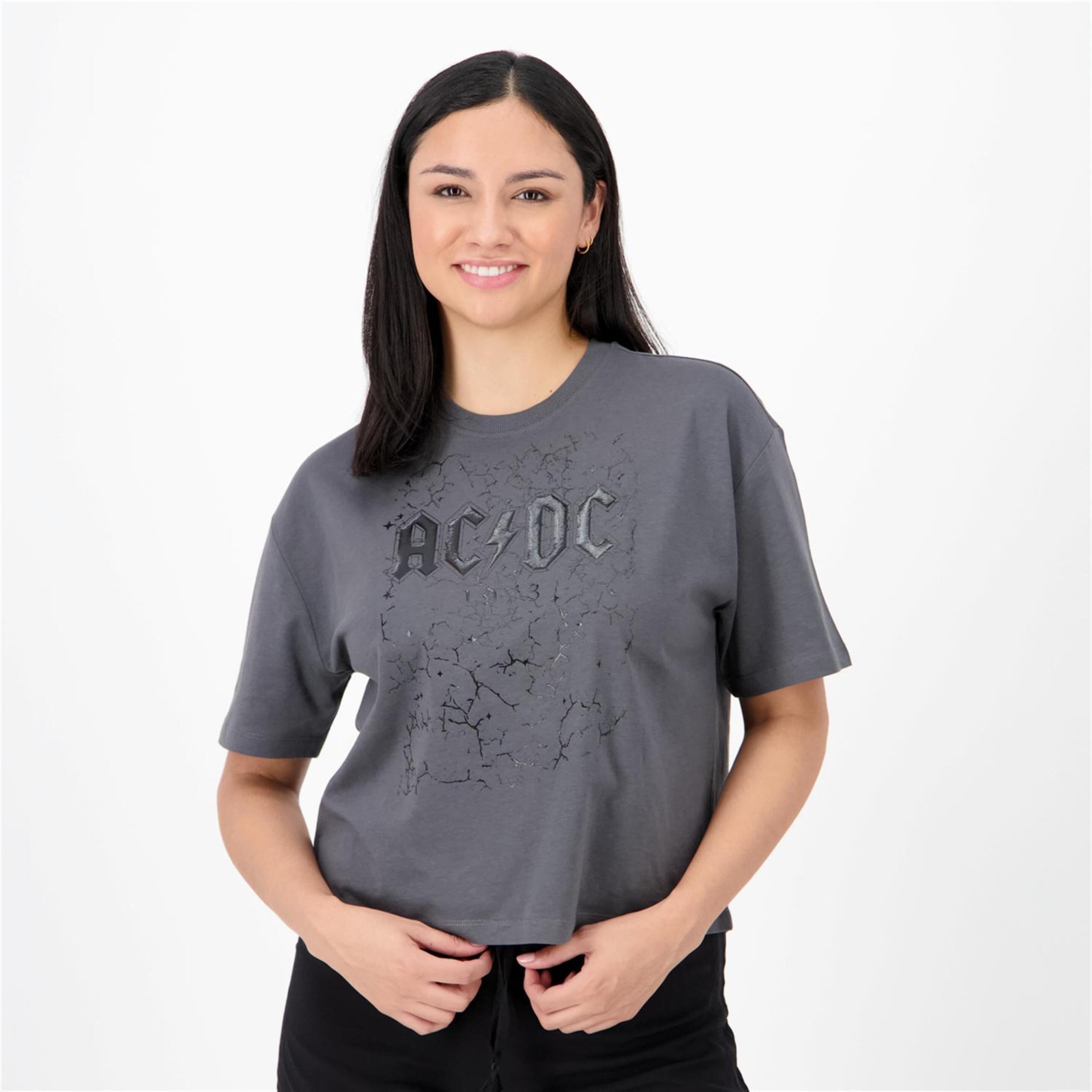 Camiseta Ac/dc - gris - Camiseta Boxy Mujer