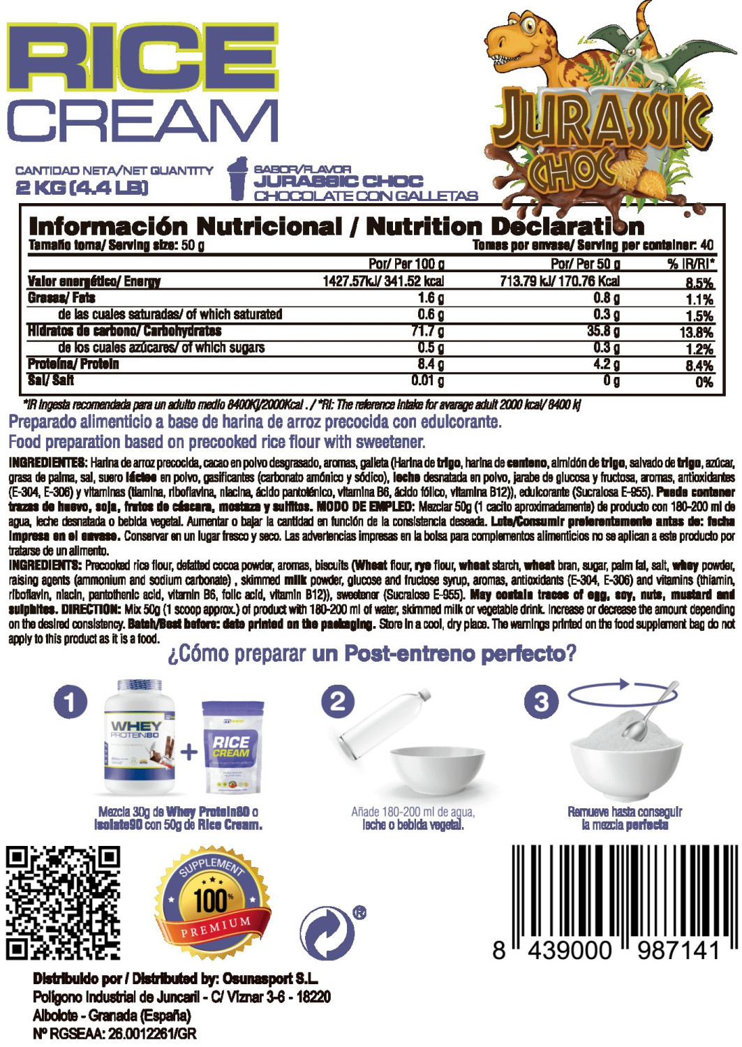 Rice Cream (crema De Arroz Precocida) - 2kg De Mm Supplements Sabor Jurassic Choc  MKP