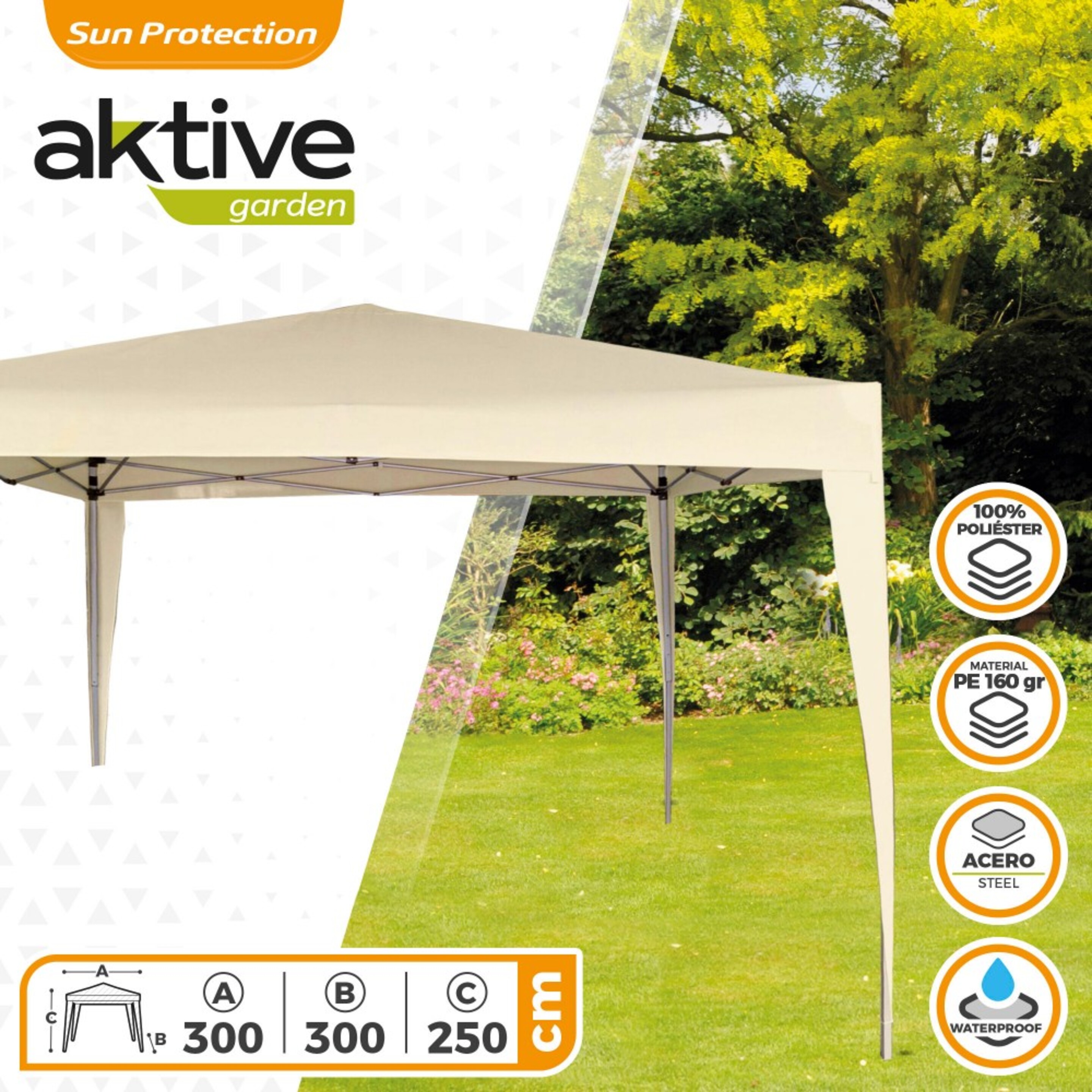 Gazebo Dobrável 300x300x240 Cm Creme Poliéster Jardim Ativo