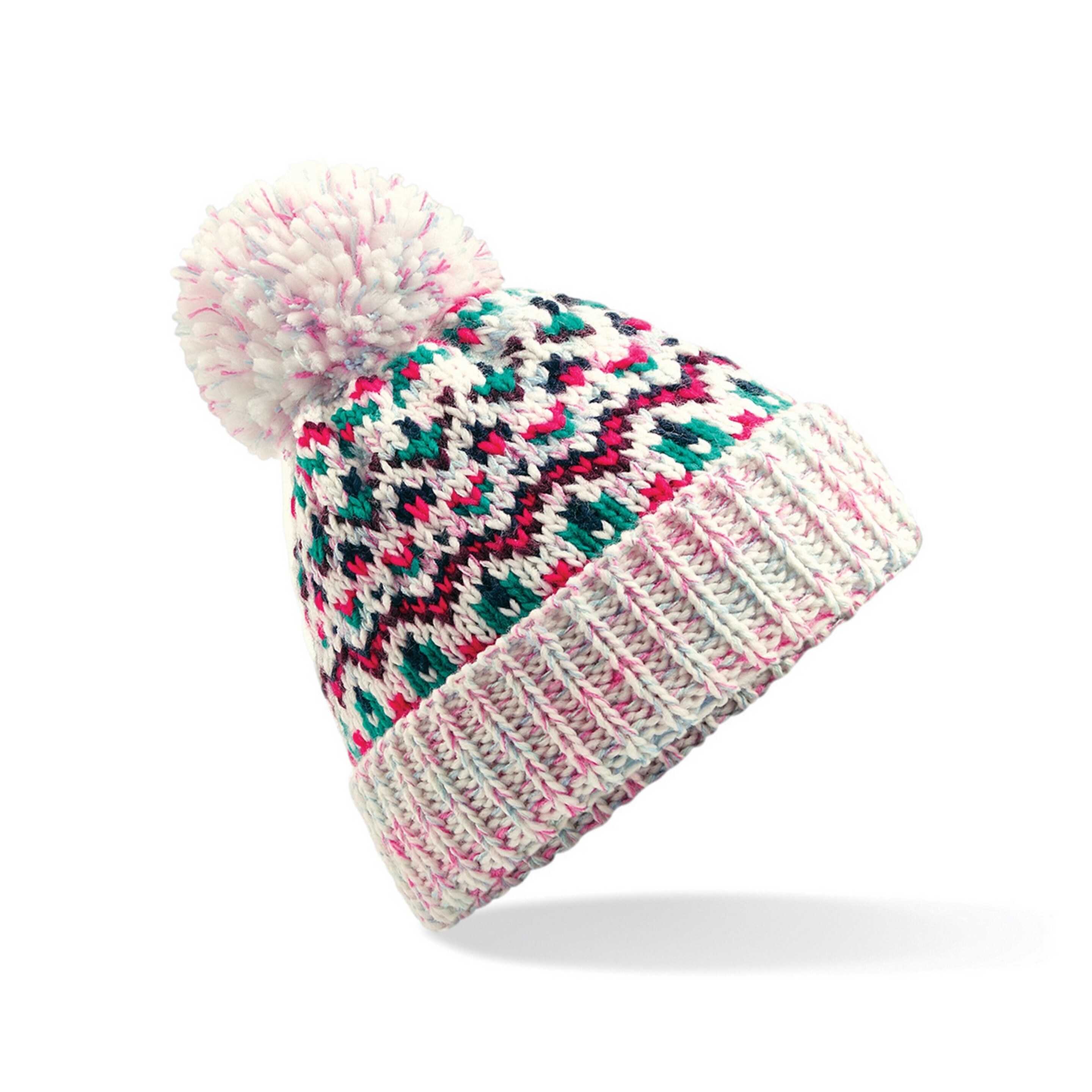 Gorro De Punto Con Pompón Unisex Para Adulto Beechfield (Rosa)