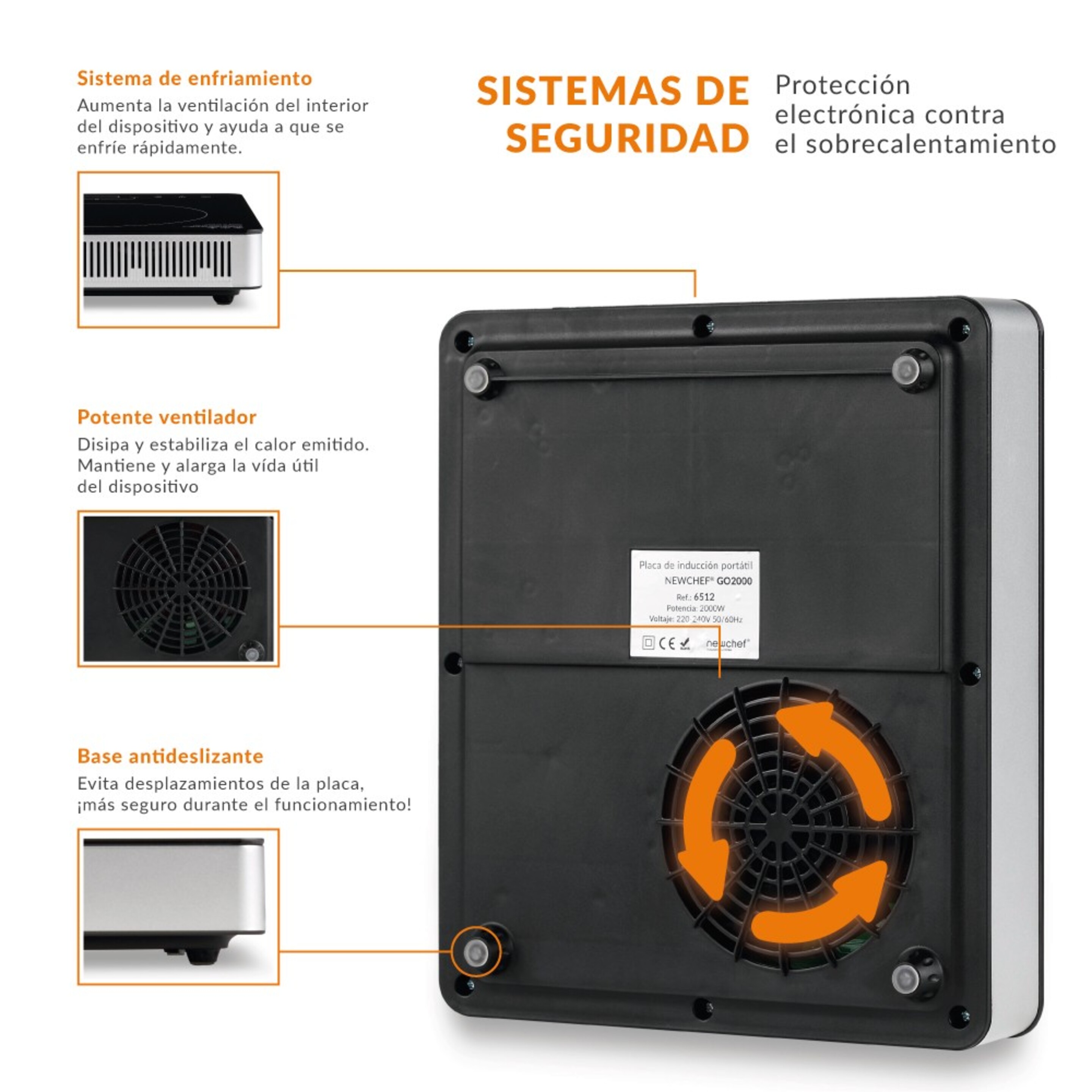 Newchef-placa Inducción Portátil Go2000, 10 Potencias, 3 Prog.preconfigurados, Led, Temp. 60-240ºc