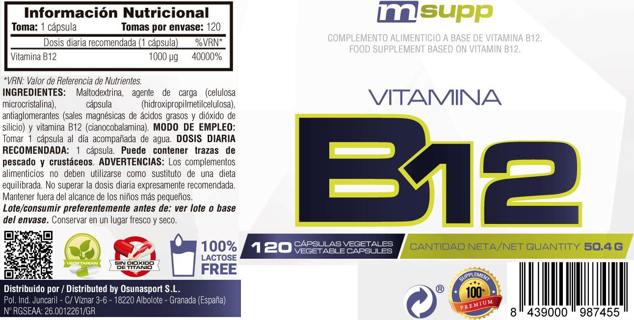 Vitamina B12 - 120 Cápsulas Vegetales De Mm Supplements