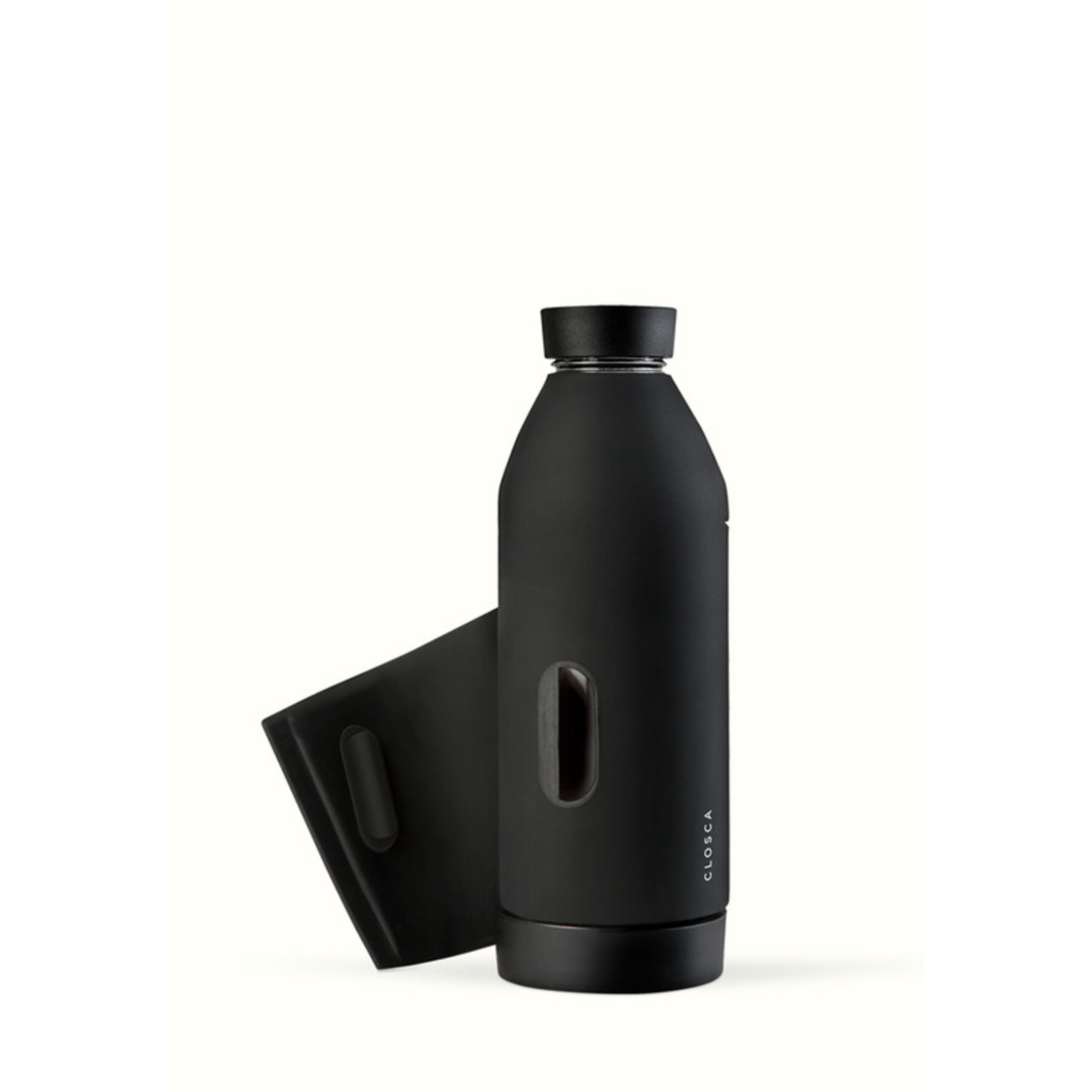 Botella De Agua Clásica De Vidrio De 420 Ml - Negro - Doble Apertura Y Sistema De Agarre.  MKP