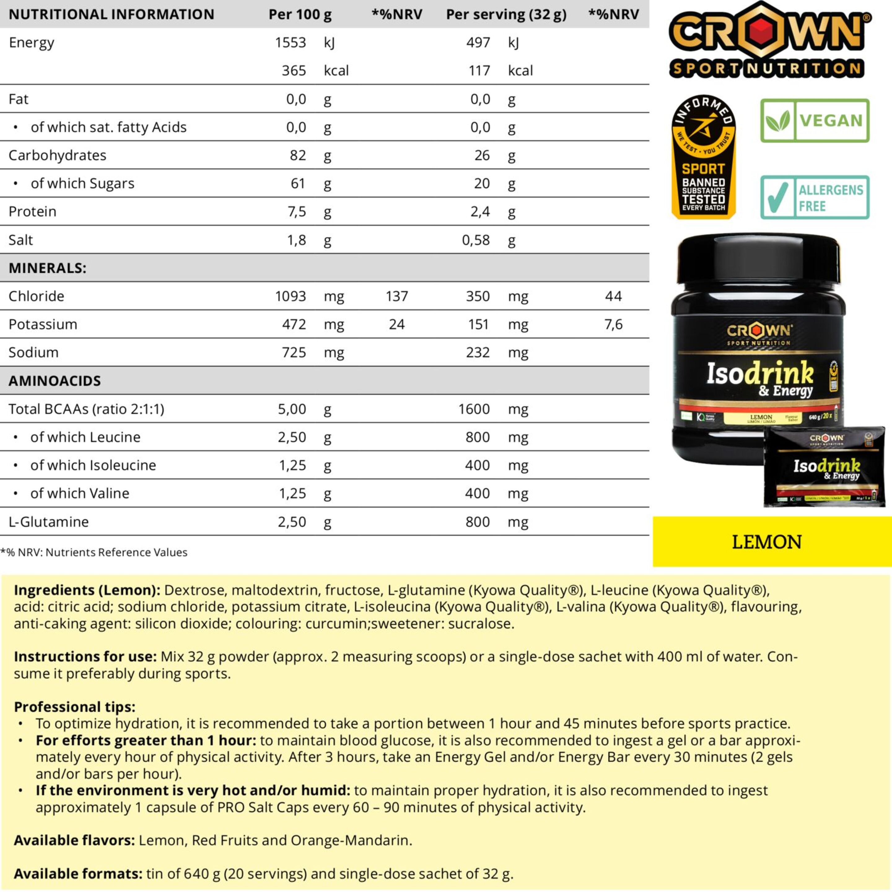 Pote De Isotônico De 640g Crown Sport Nutrition Limão