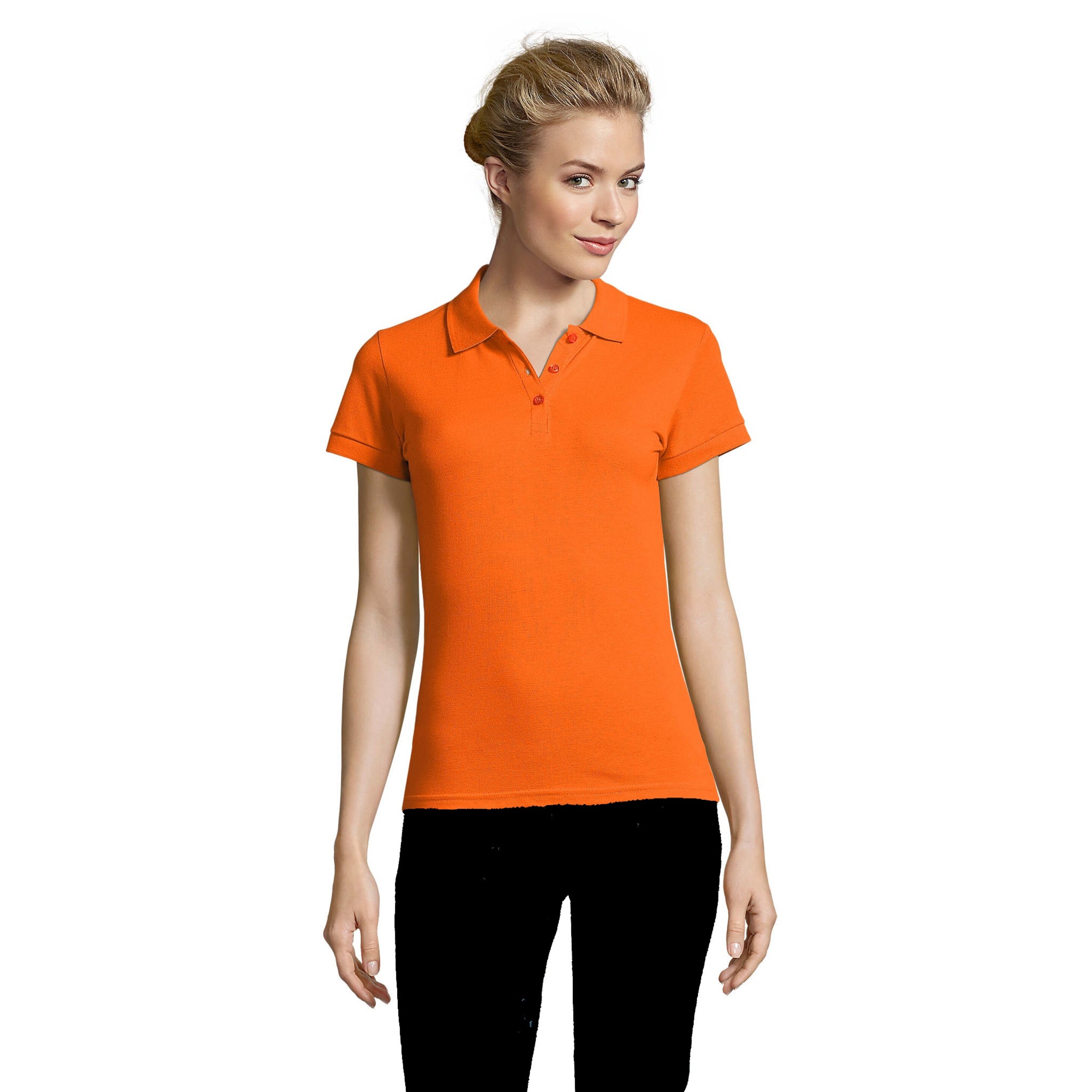Camisa Polo De Manga Curta Perfeita Para Mulheres - naranja - 