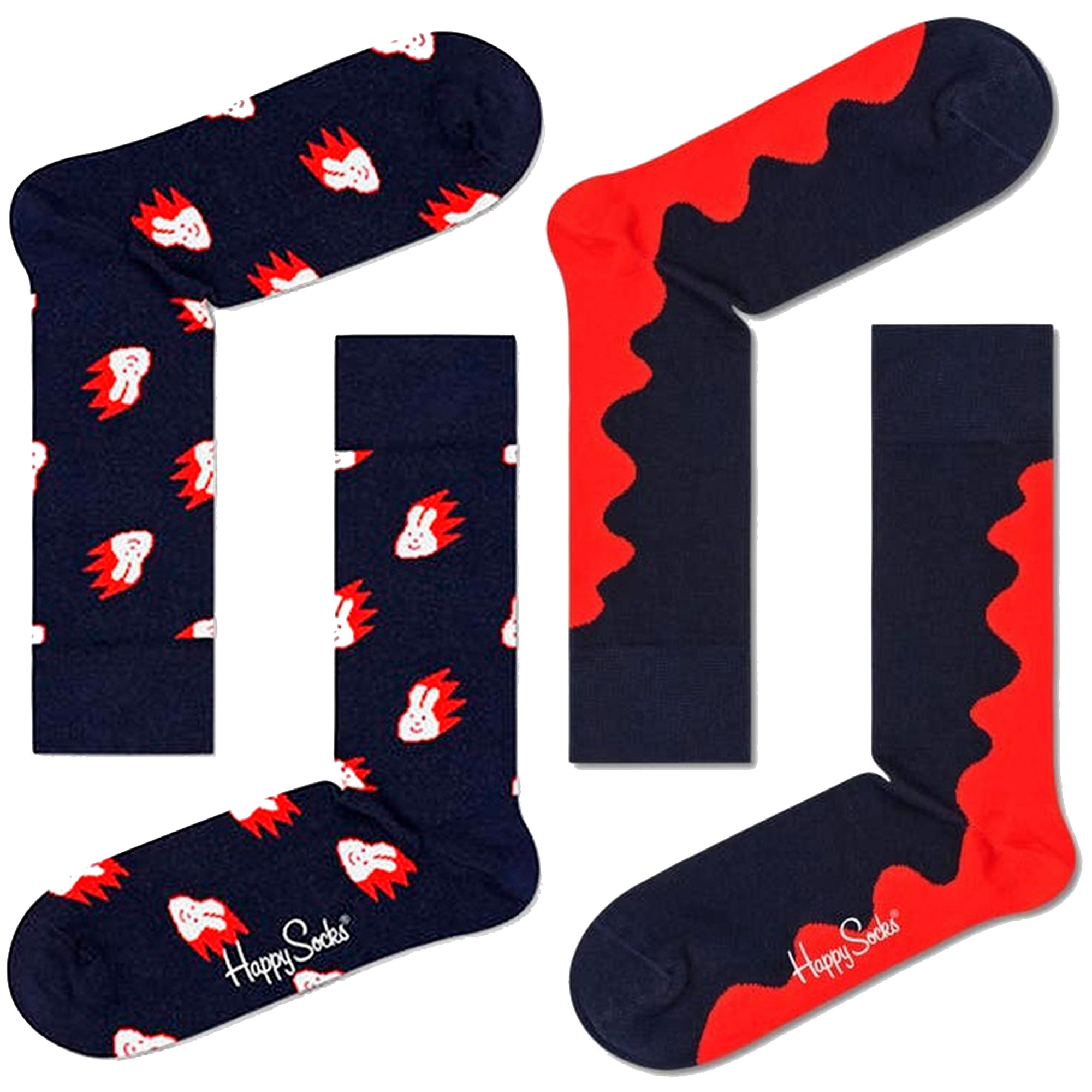 Pack 2 Pares De Calcetines Happy Socks Bunny Y Wave - negro-rojo - 