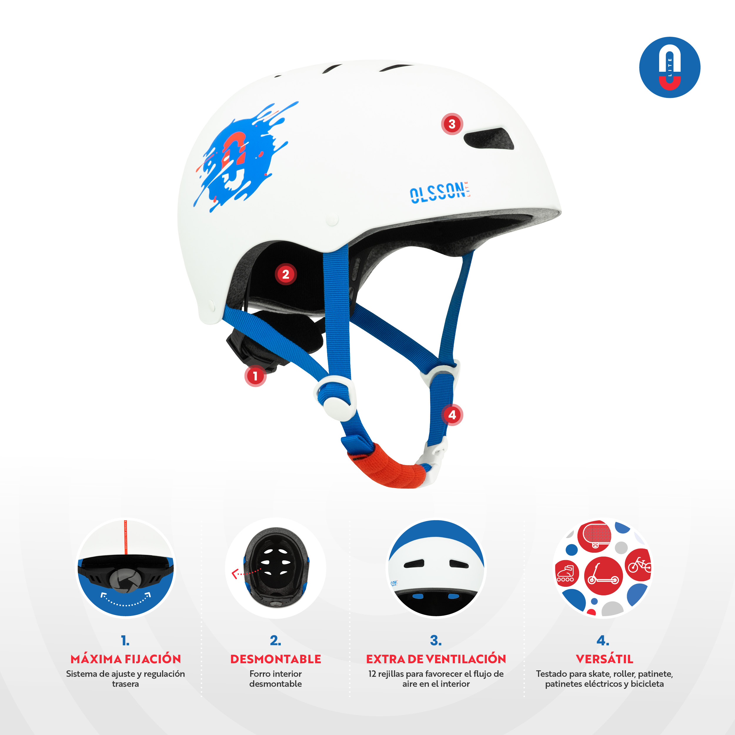 Olsson Super Hero Helmet White M/l Patins, Skate, Bicicleta