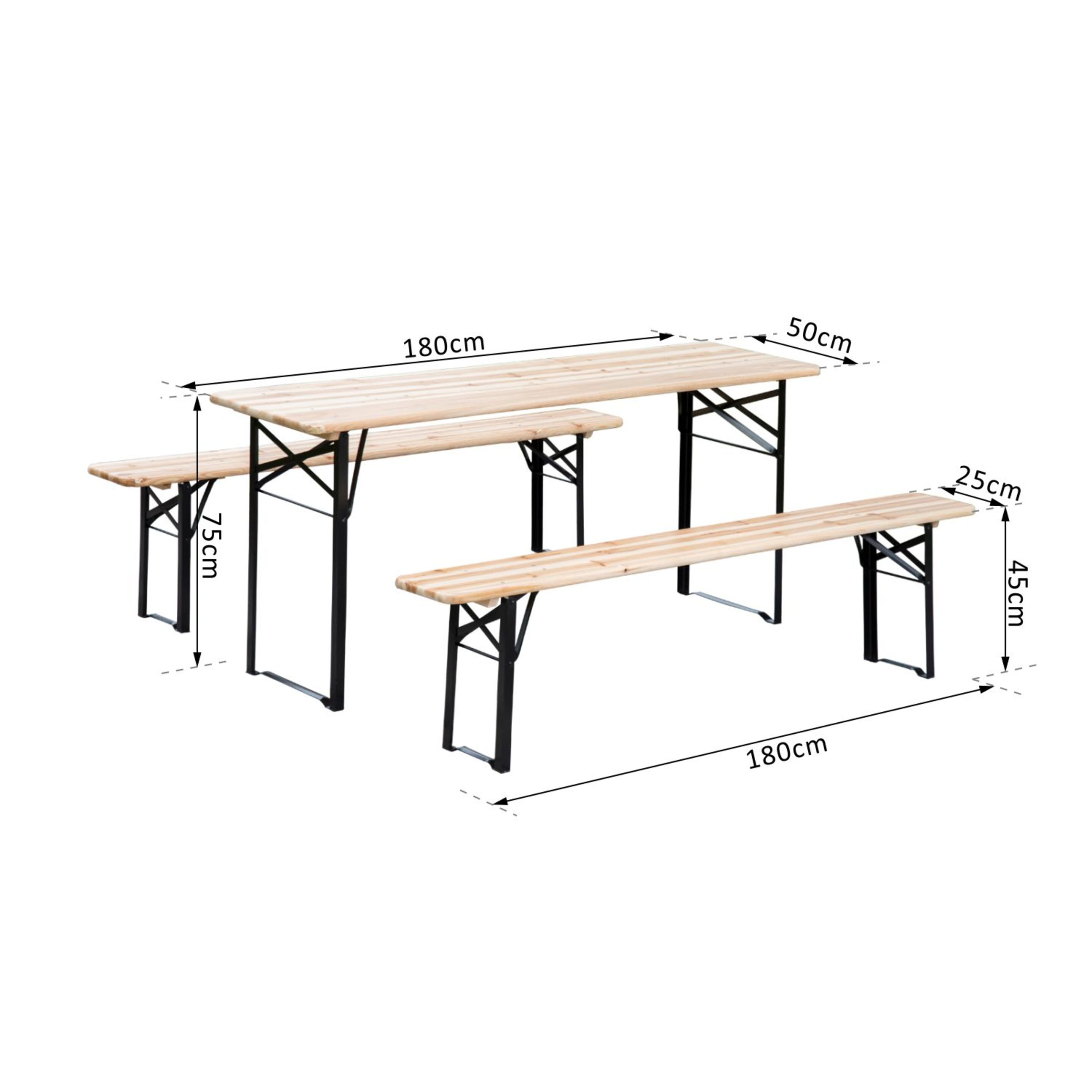 Outsunny Conjunto De Muebles Para Picnic Camping Negro Madera Natural Acero Madera