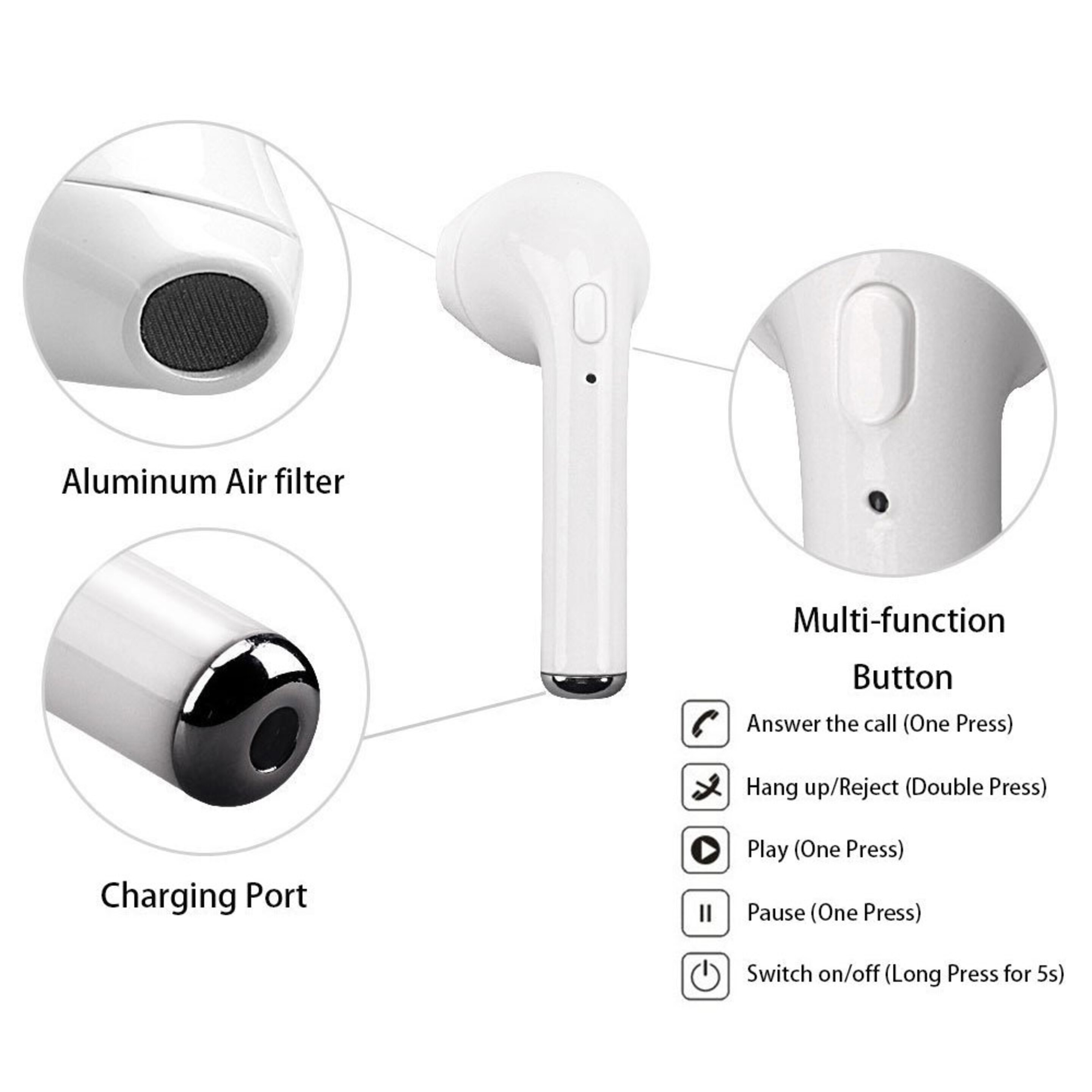 Mini Auriculares Bluetooth I7s (Ios/android) Blanco - Blanco  MKP