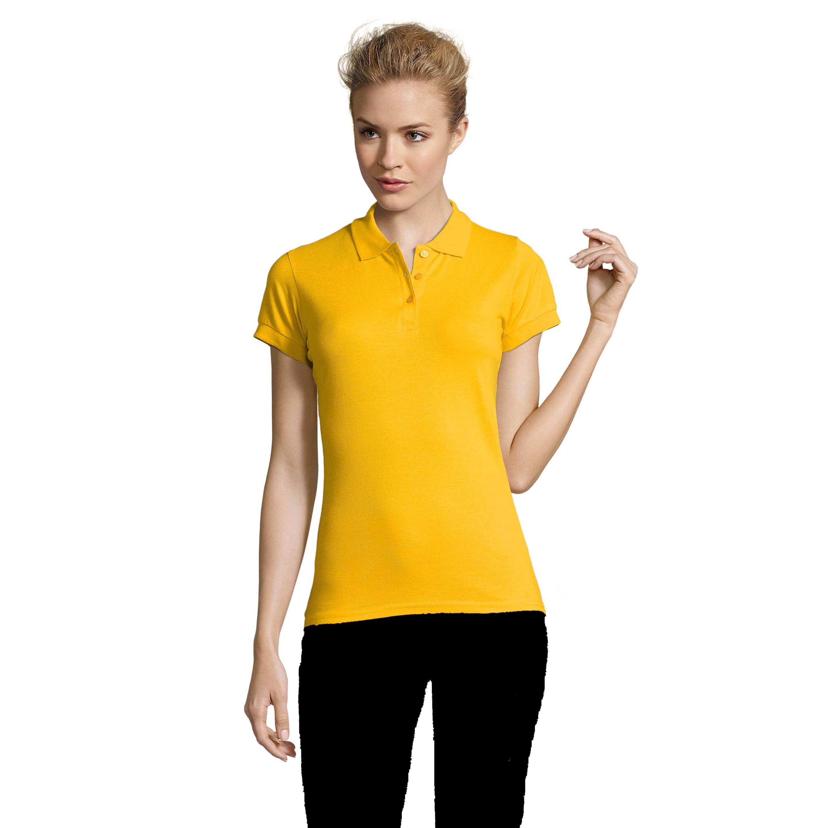 Camisa Polo De Manga Curta Perfeita Para Mulheres - amarillo - 