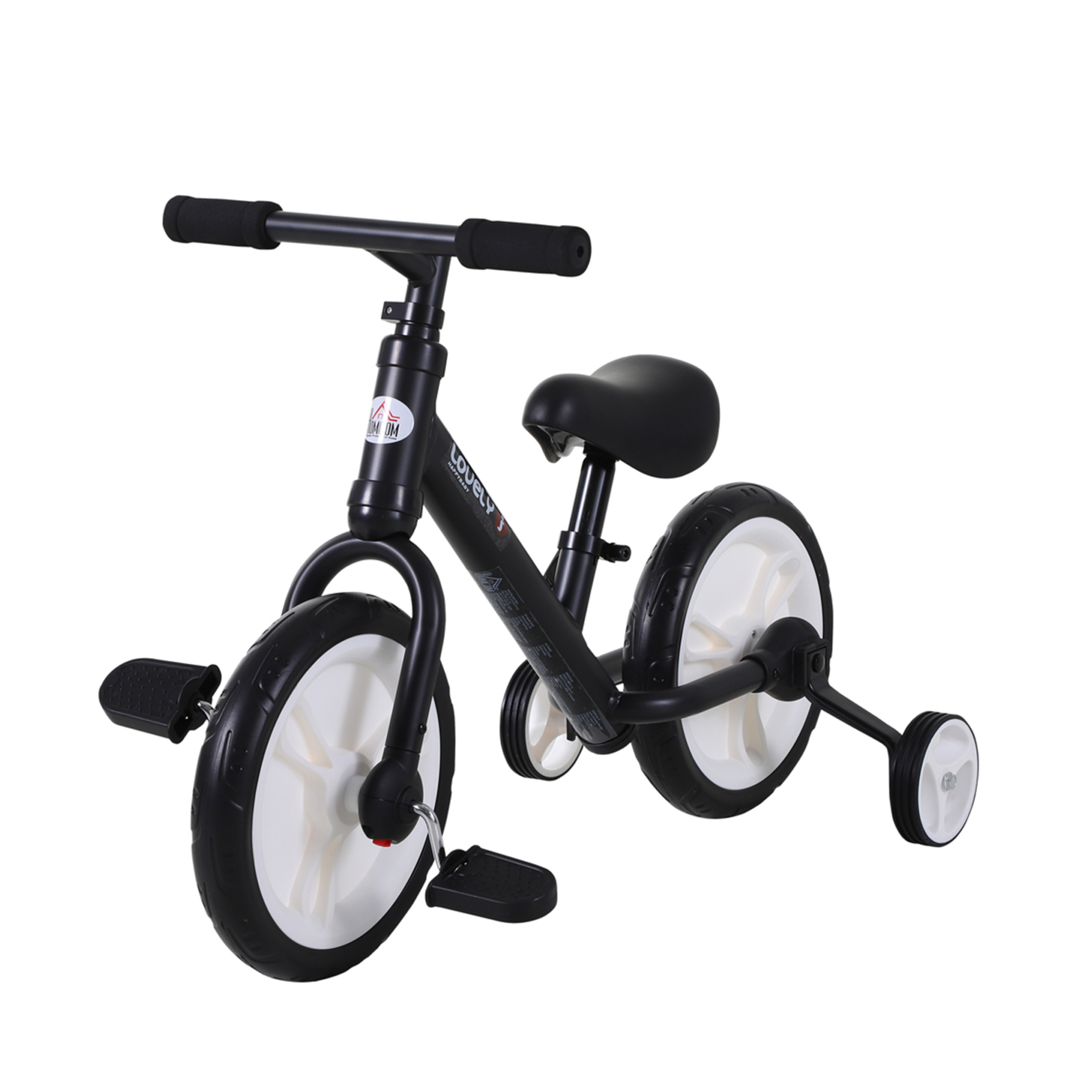 Homcom Bicicleta De Equilibrio Con Pedales Y Ruedas Entrenamiento Extraíbles Negro