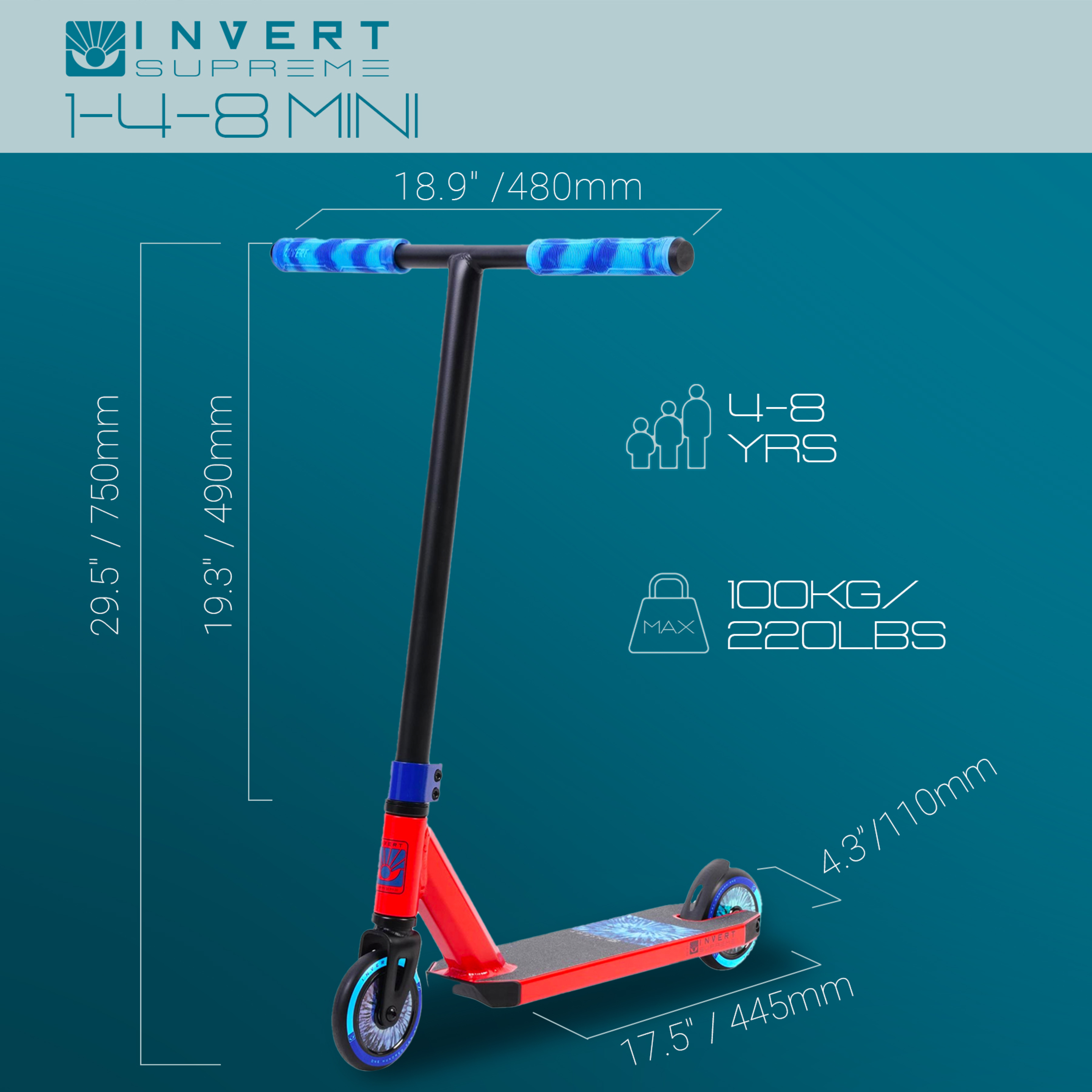 Mini Patinete Acrobático Invert Supreme - Azul/Rojo - Patinete acrobático  MKP
