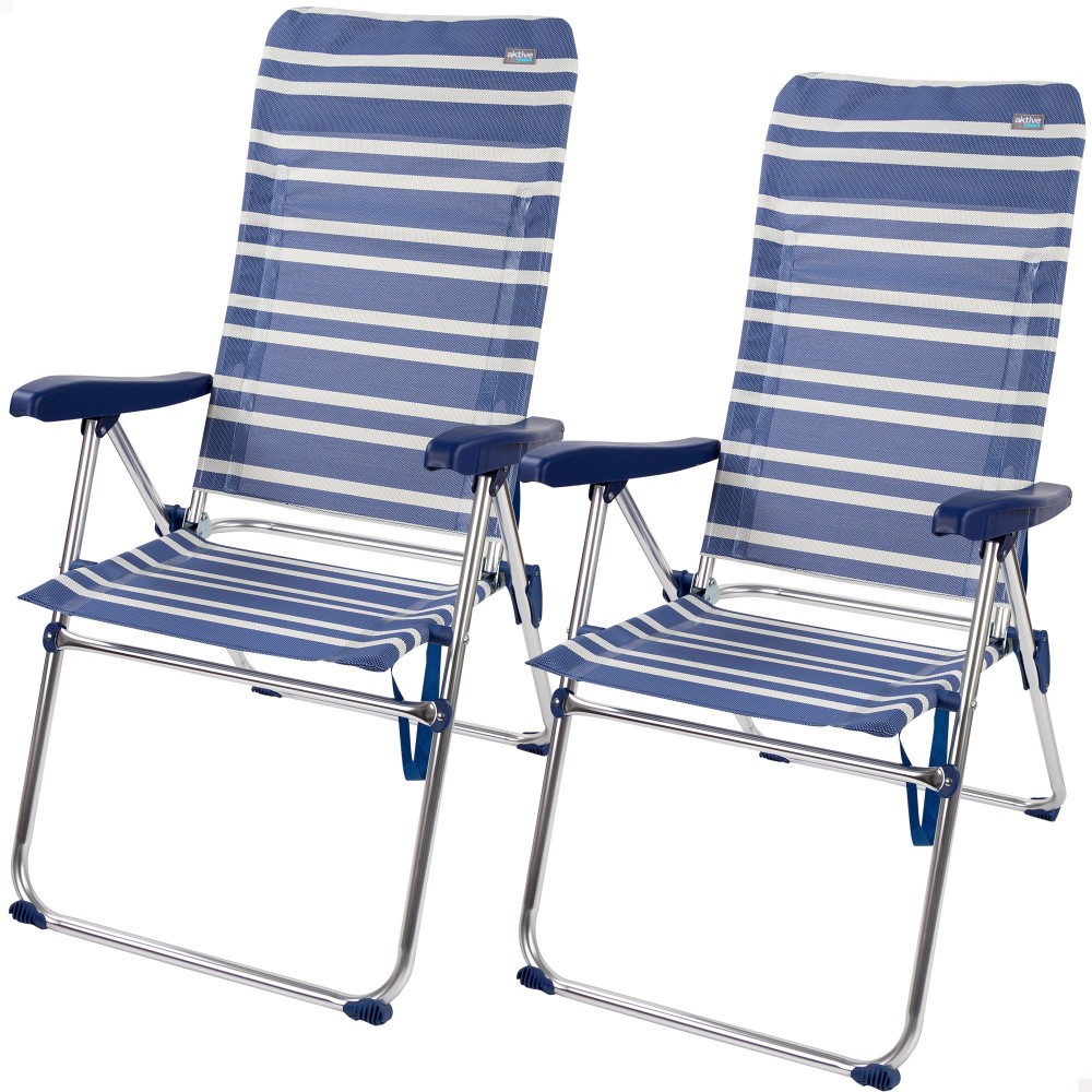 Saving Pack 2 Cadeiras De Praia Anti-queda Multiposições Mykonos 47x66x108 Cm Aktive - azul - 