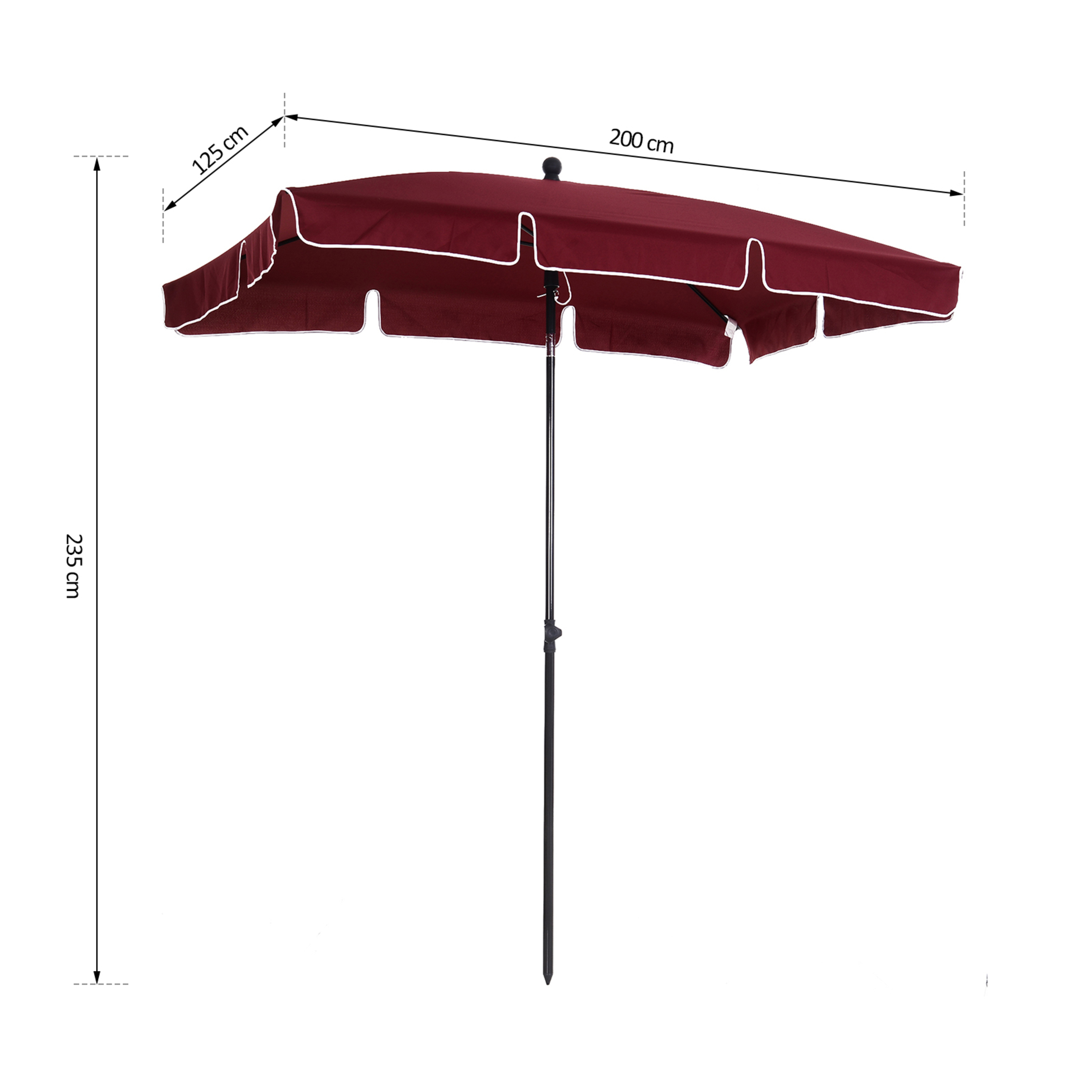 Outsunny Sombrilla Parasol Reclinable 2.35m Impermeable Resistente A Uv Vino Rojo