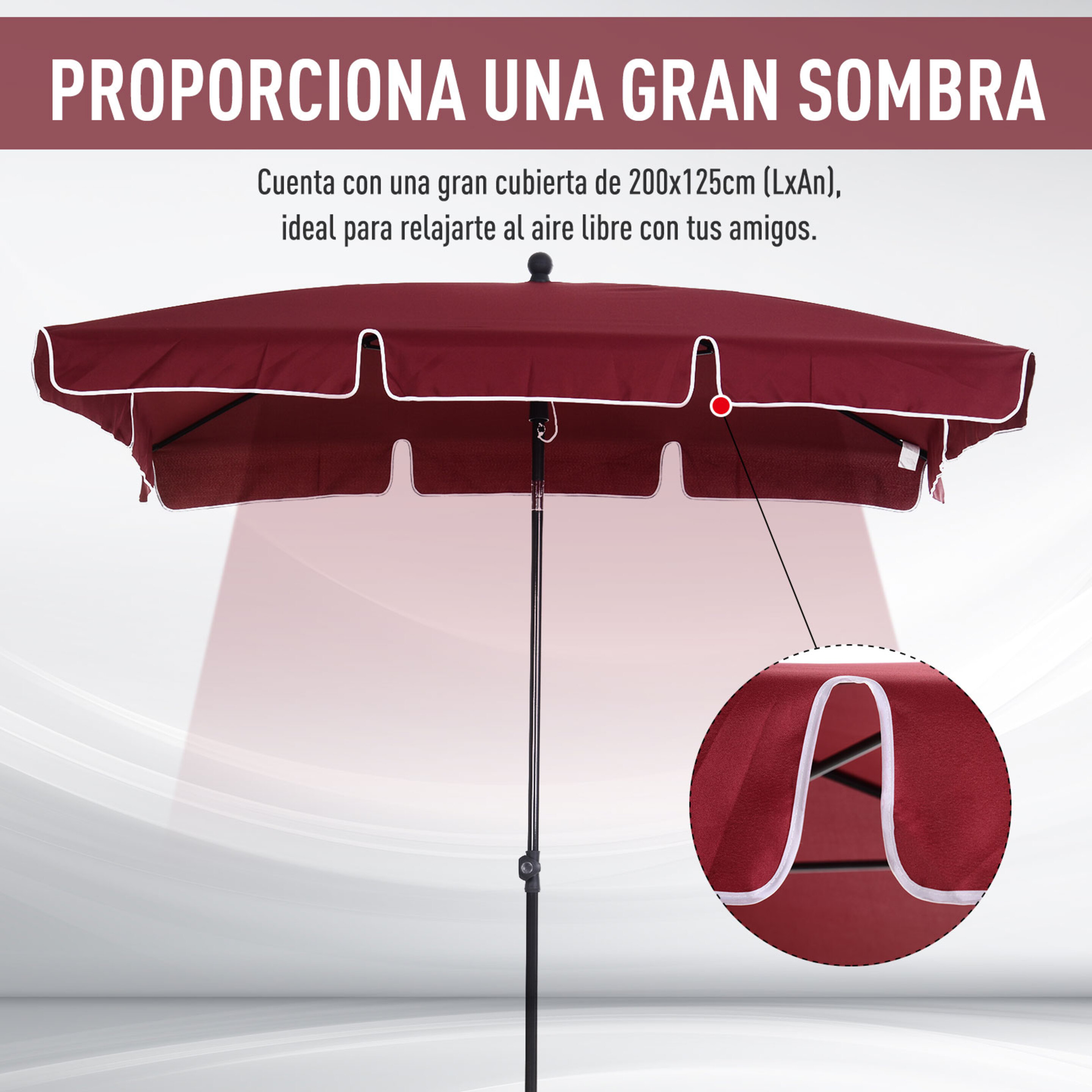 Outsunny Sombrilla Parasol Reclinable 2.35m Impermeable Resistente A Uv Vino Rojo