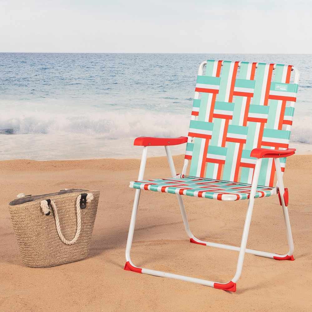Aktive Cadeira De Praia Dobrável Assento E Encosto Xxl Estilo Retro Poliéster Multicolorido Cruz