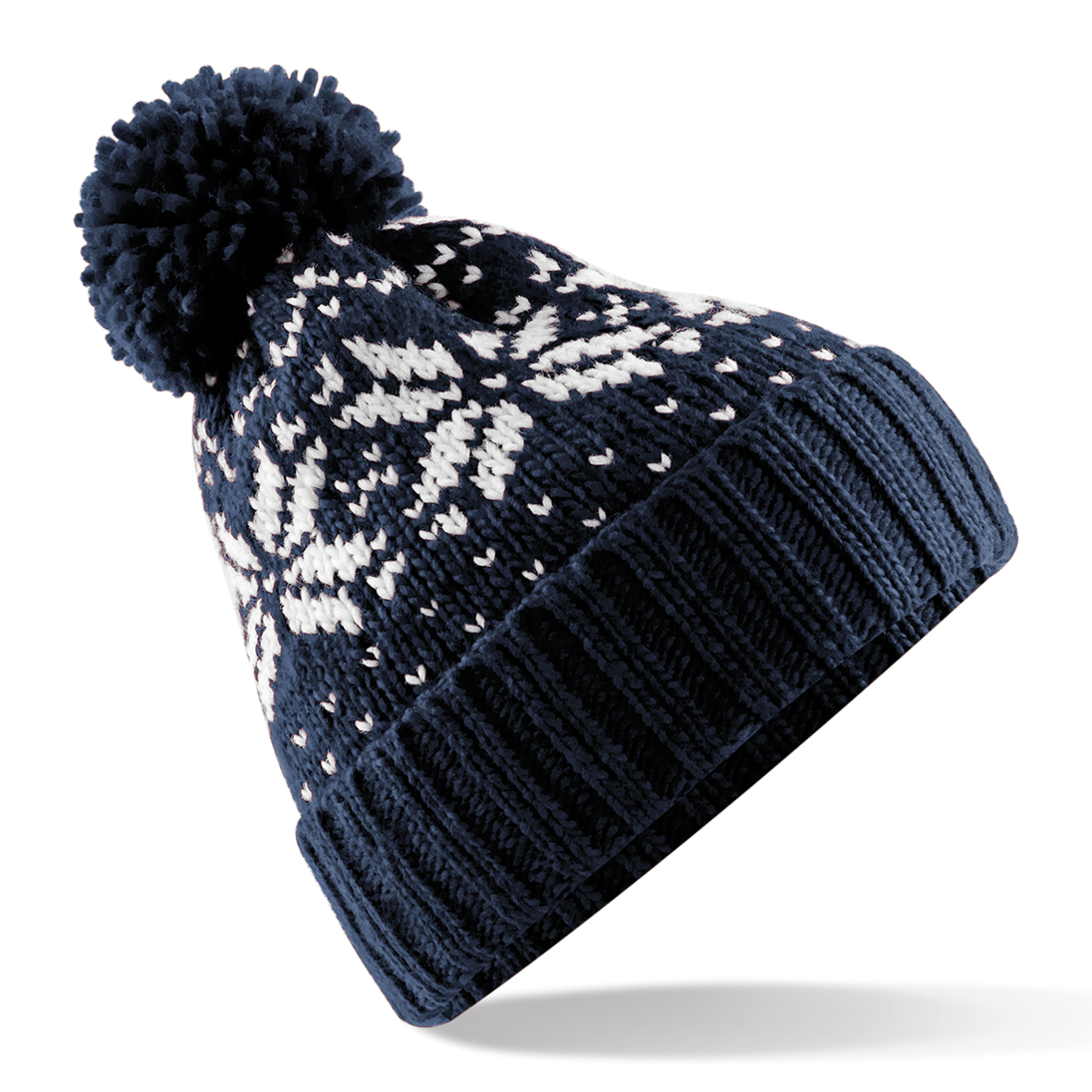 Gorro De Punto Con Diseño Fair Isle Con Pompón Unisex Beechfield (Azul Marino/blanco)