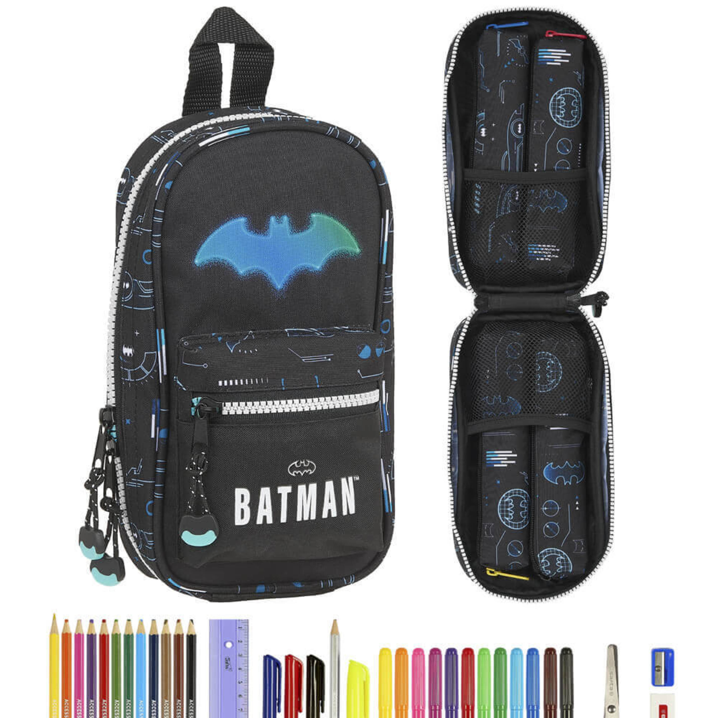 Safta Neceser Con 4 Estuches Y útiles De Batman Bat-tech, 120x50x230 Mm, Negro - multicolor - 