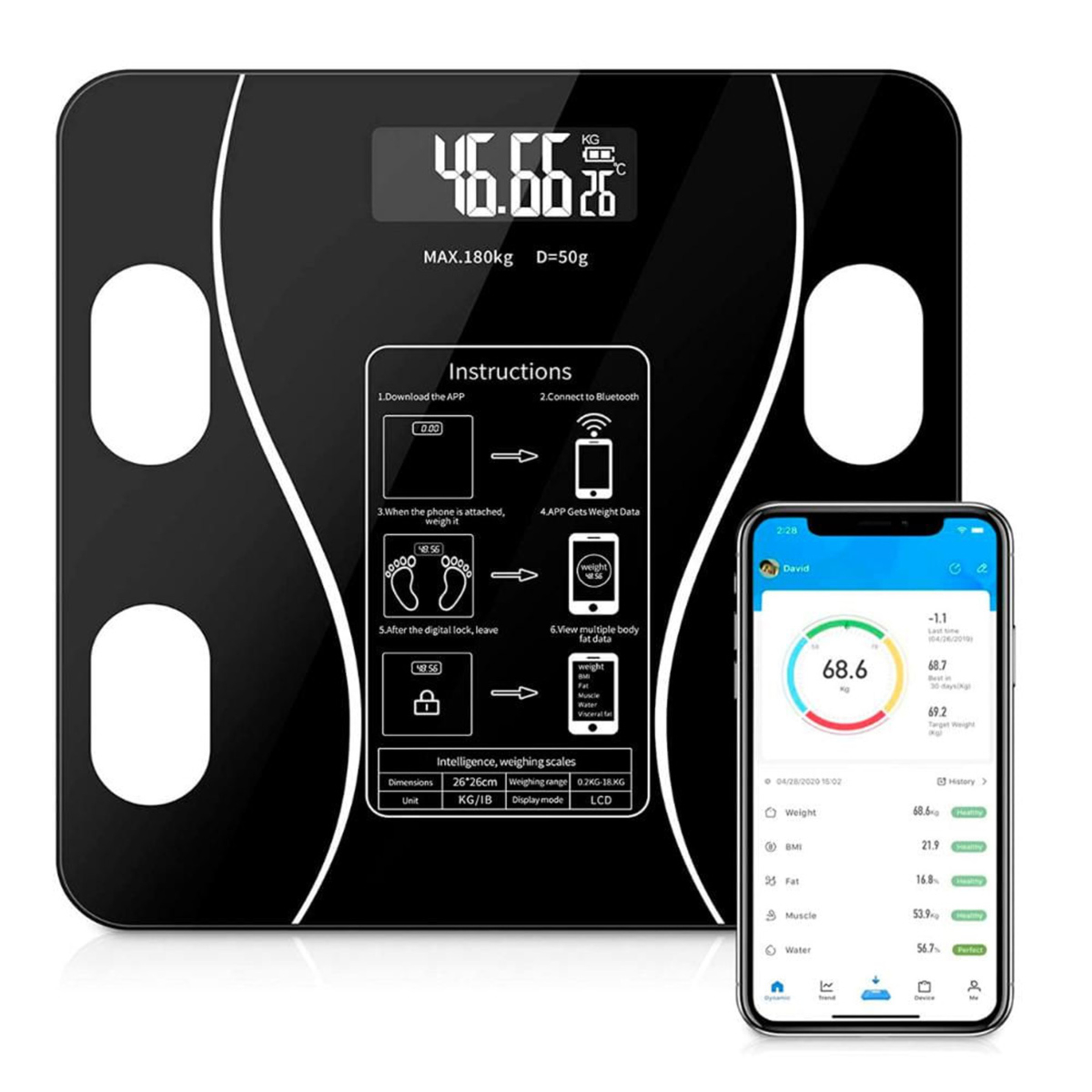 Escala Digital Inteligente Bluetooth Com 12 Medições De Agd